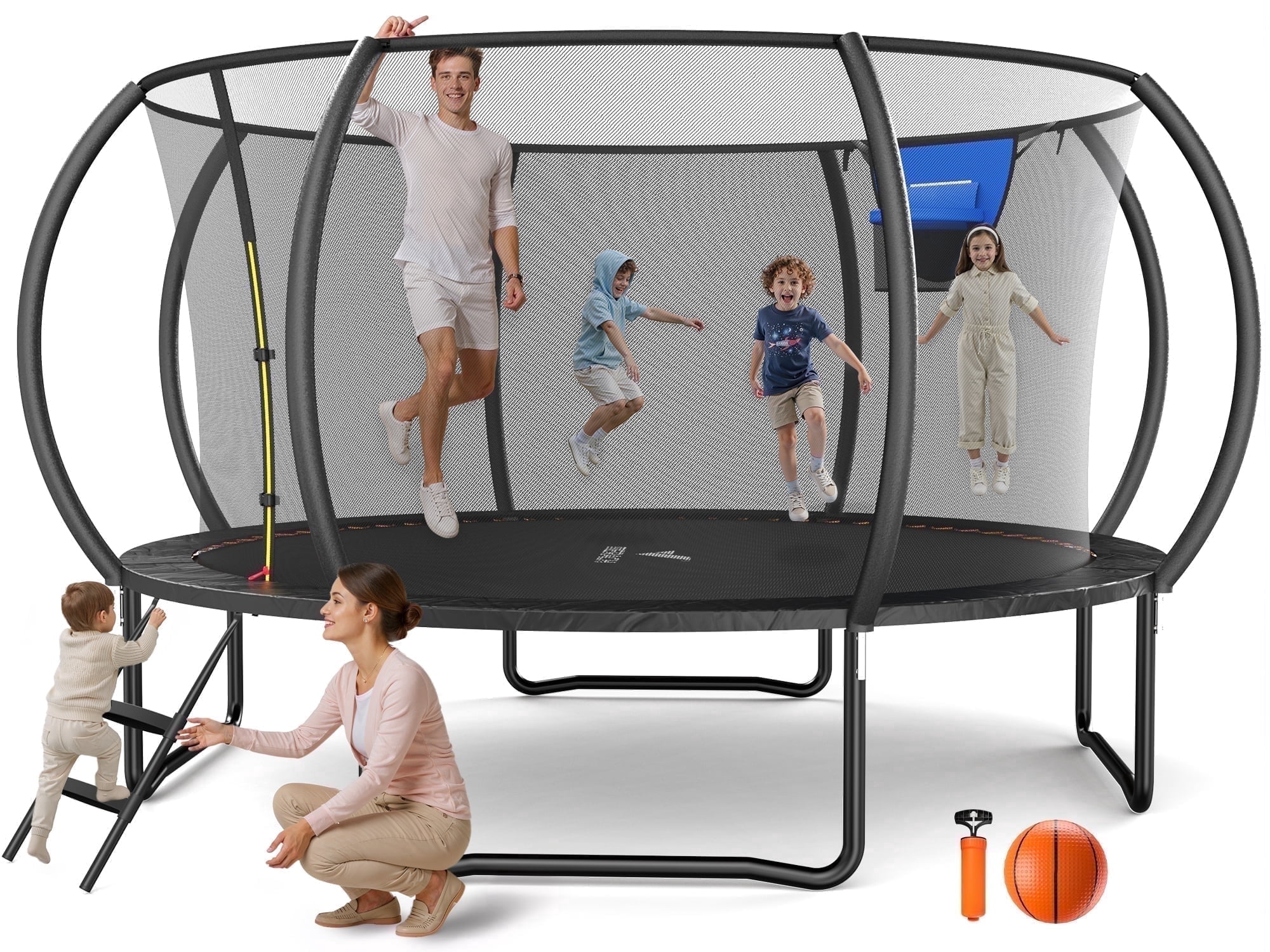 MERACH 14ft Pumpkin Outdoor Trampoline with Safety Enclosure Net, Basketball Hoop & Ladder (14 ft) kqwqo