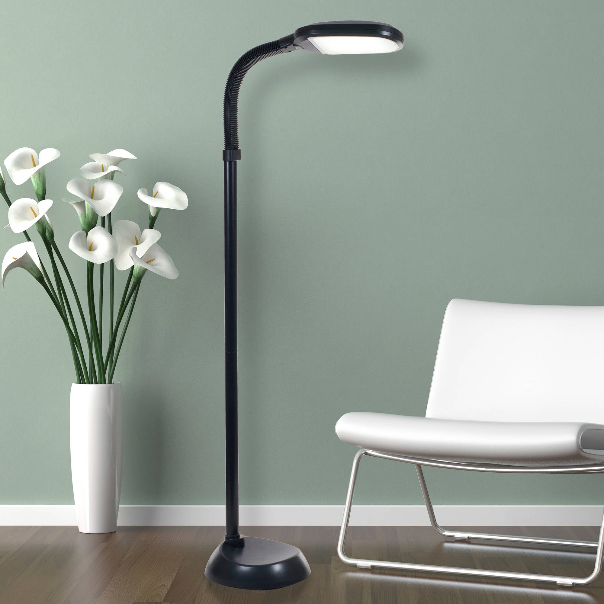 Somerset Home Natural Sunlight LED Floor Lamp, Dimmable Gooseneck Task Light (Black, 62.5 in) d4mee
