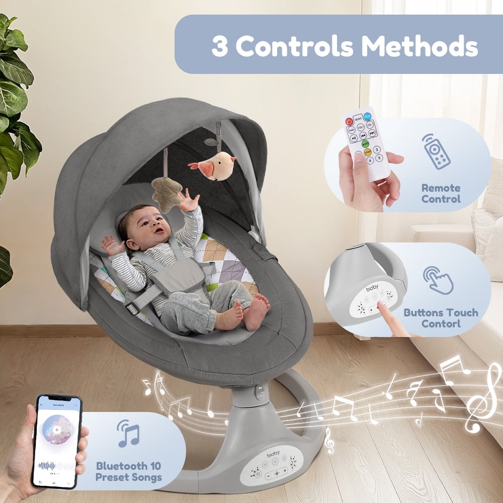 Caveen Electric Baby Swing Rocker with Bluetooth Music and Remote Control (Grey, 25.6 x 25.6 x 28.1 in) us43k