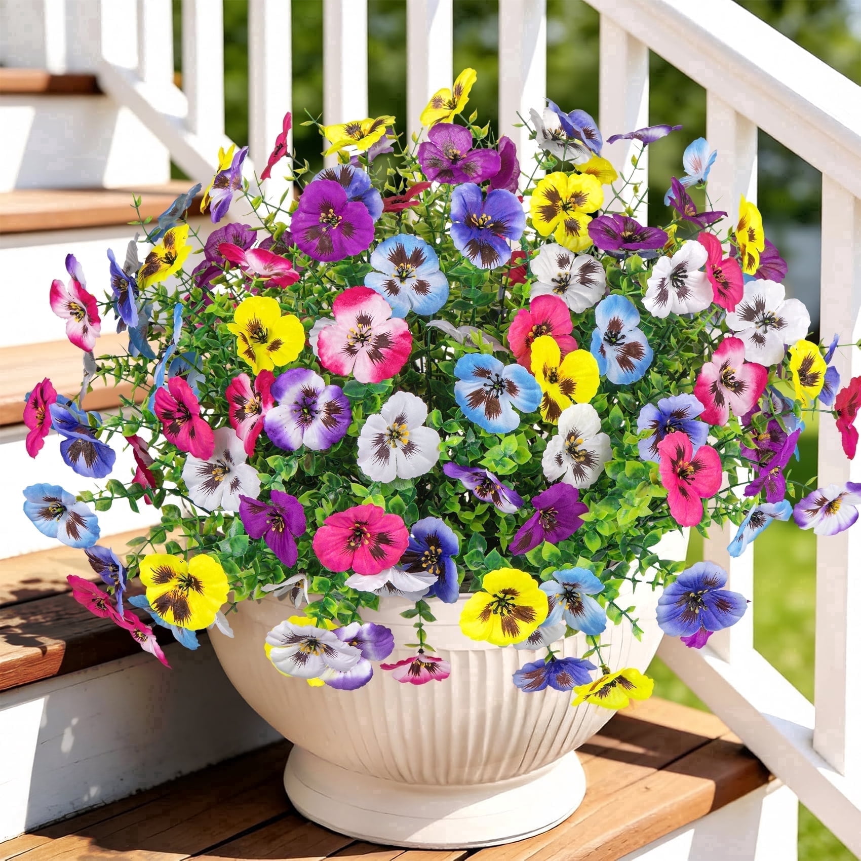 AcerichFad Artificial Pansy Flowers UV-Resistant Faux Silk Plants for Indoor and Outdoor Decor (Multi-Color, 16 Bundles) g9n0p