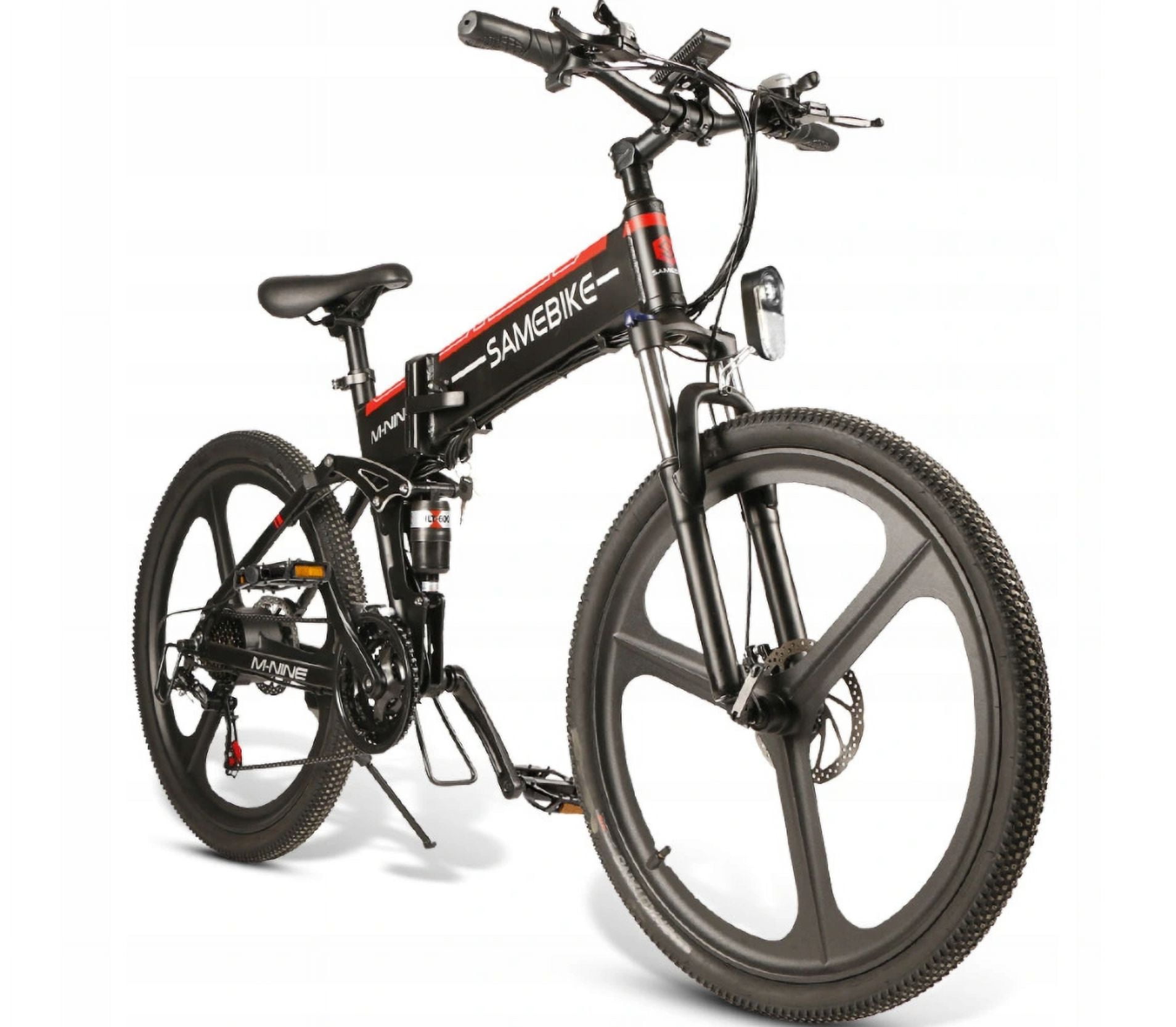 SAMEBIKE 26-inch Folding Electric Bicycle, Commuter E-Bike with 350W Motor (Black/Red, 26 in) 0b4m5