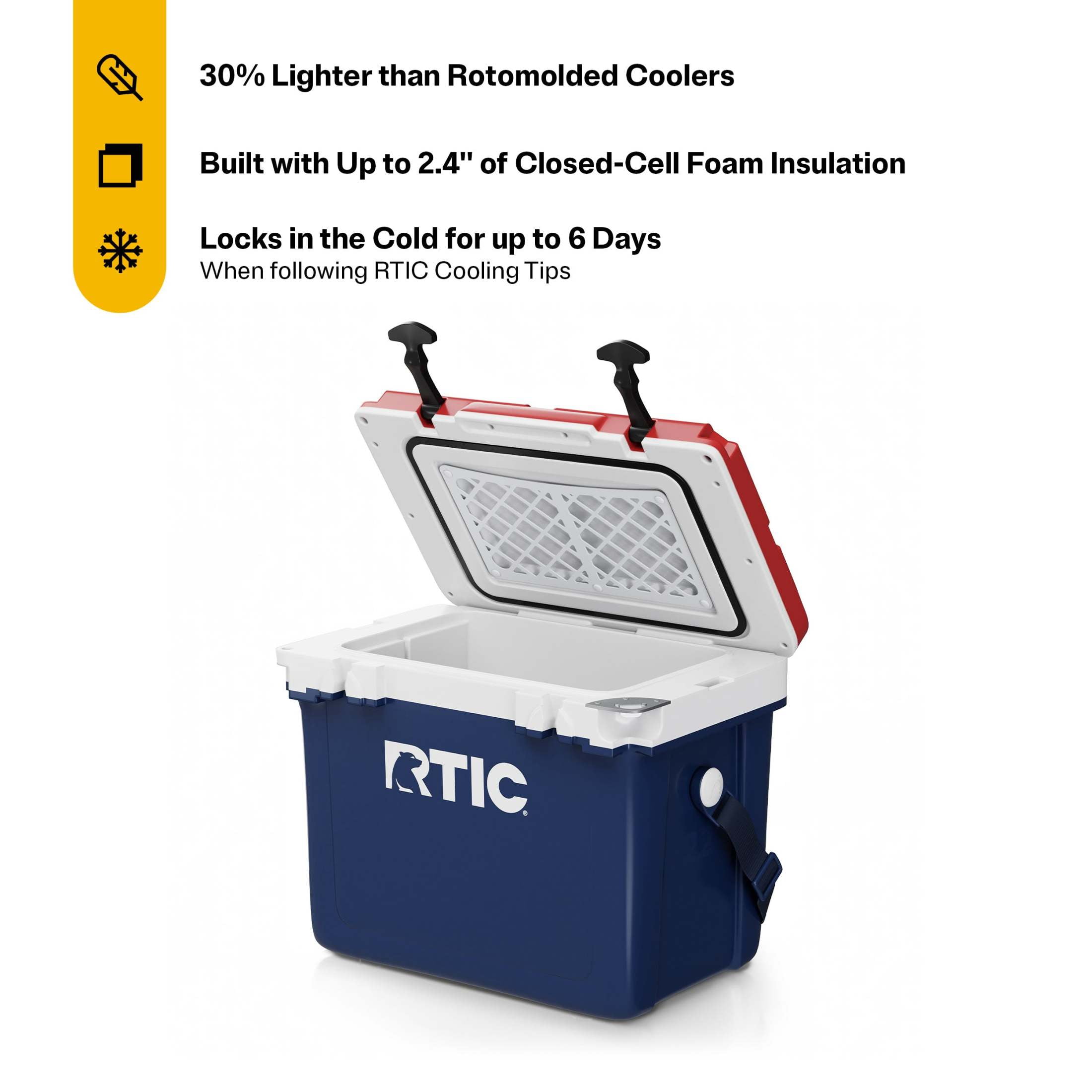 RTIC 22 QT Hard-Sided Cooler, Lightweight Insulated Ice Chest for Camping and Outdoor Travel (Patriot, 22 qt) vhxop