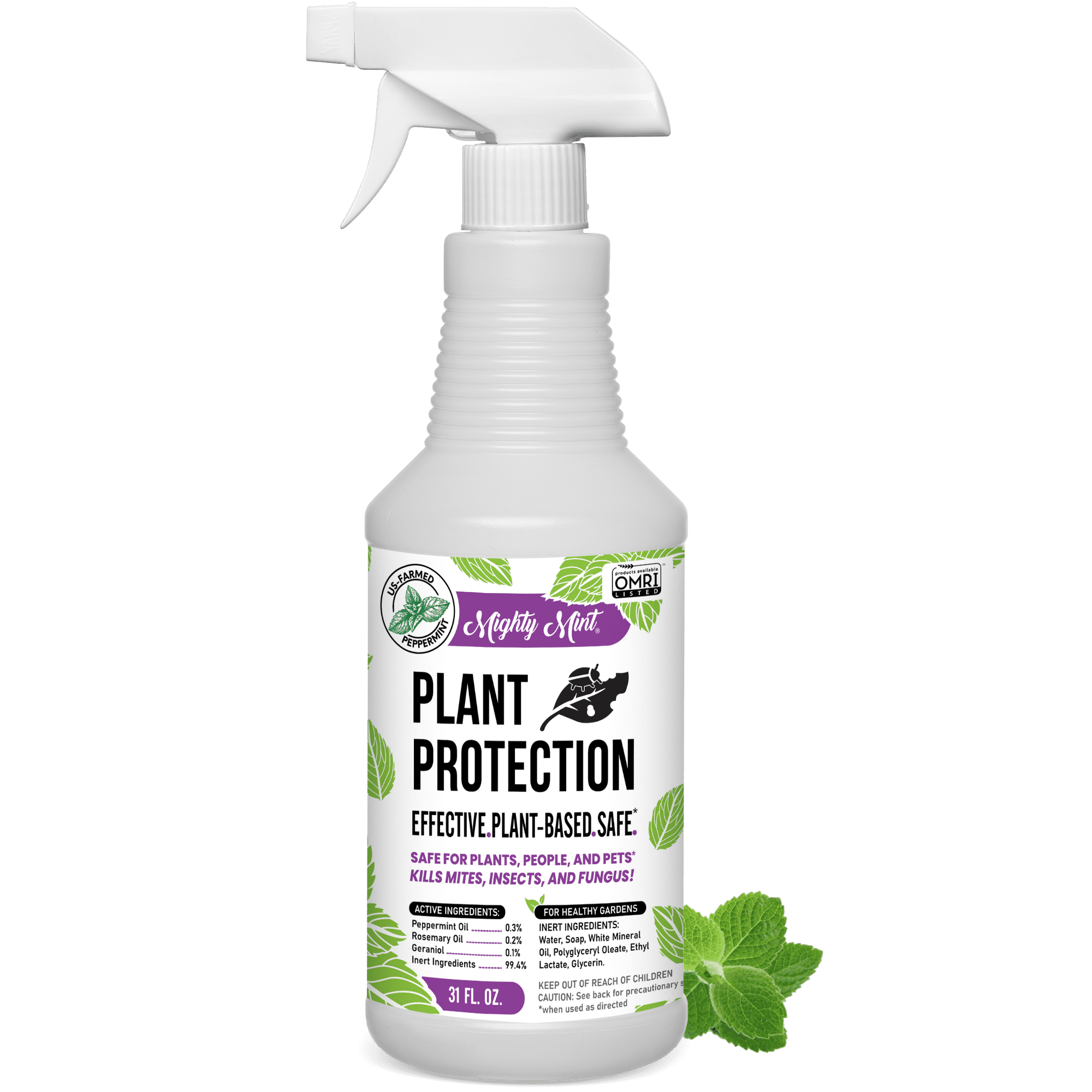 Mighty Mint Peppermint Oil Plant Protection Spray for Gnats, Spider Mites, and Aphids (White, 31 fl oz) ioqz3