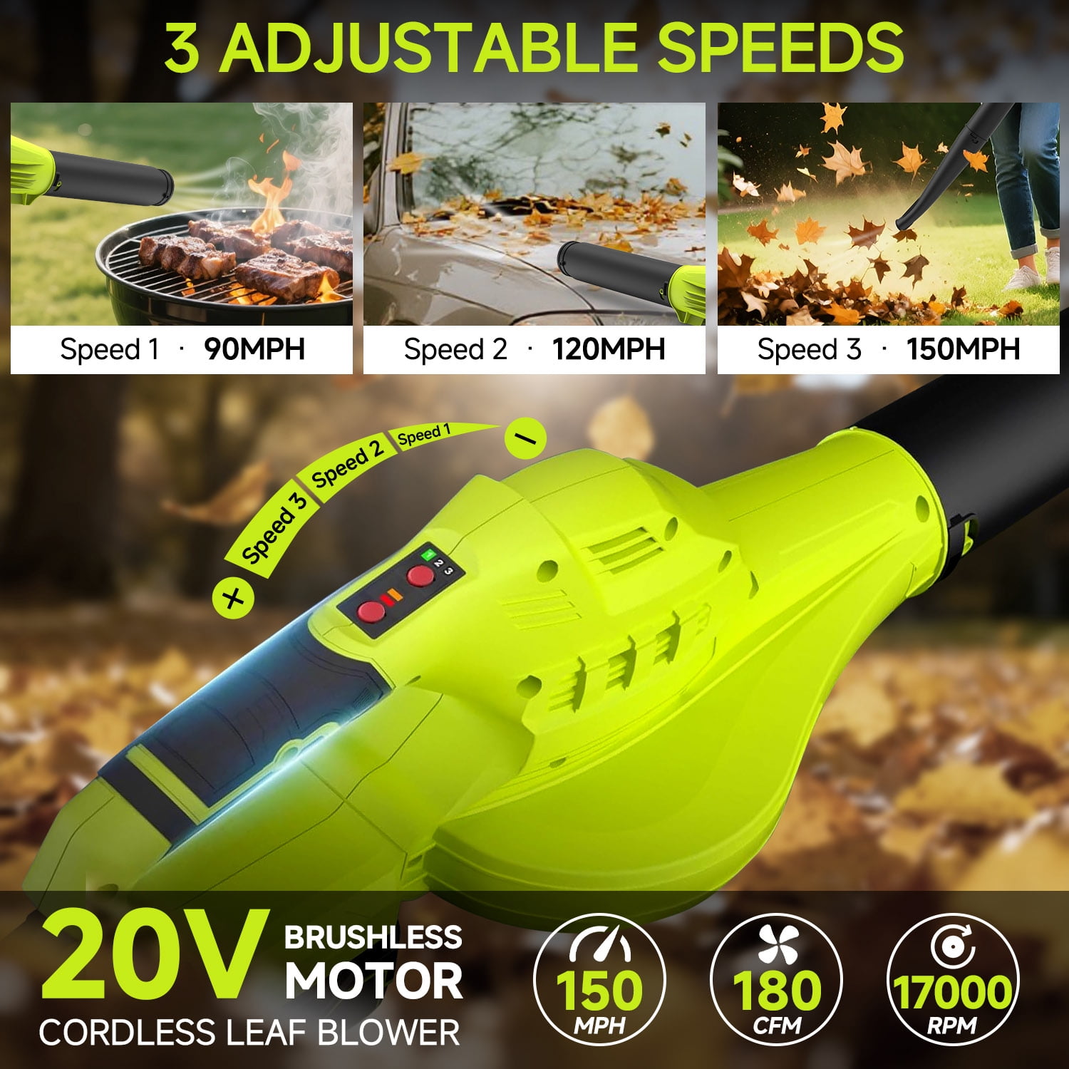 Pulituo 20V Cordless Leaf Blower, High-Velocity Electric Yard Blower with 3 Speeds, (2) 4.0Ah Batteries & Charger Included, 3.4 lb zy8wj