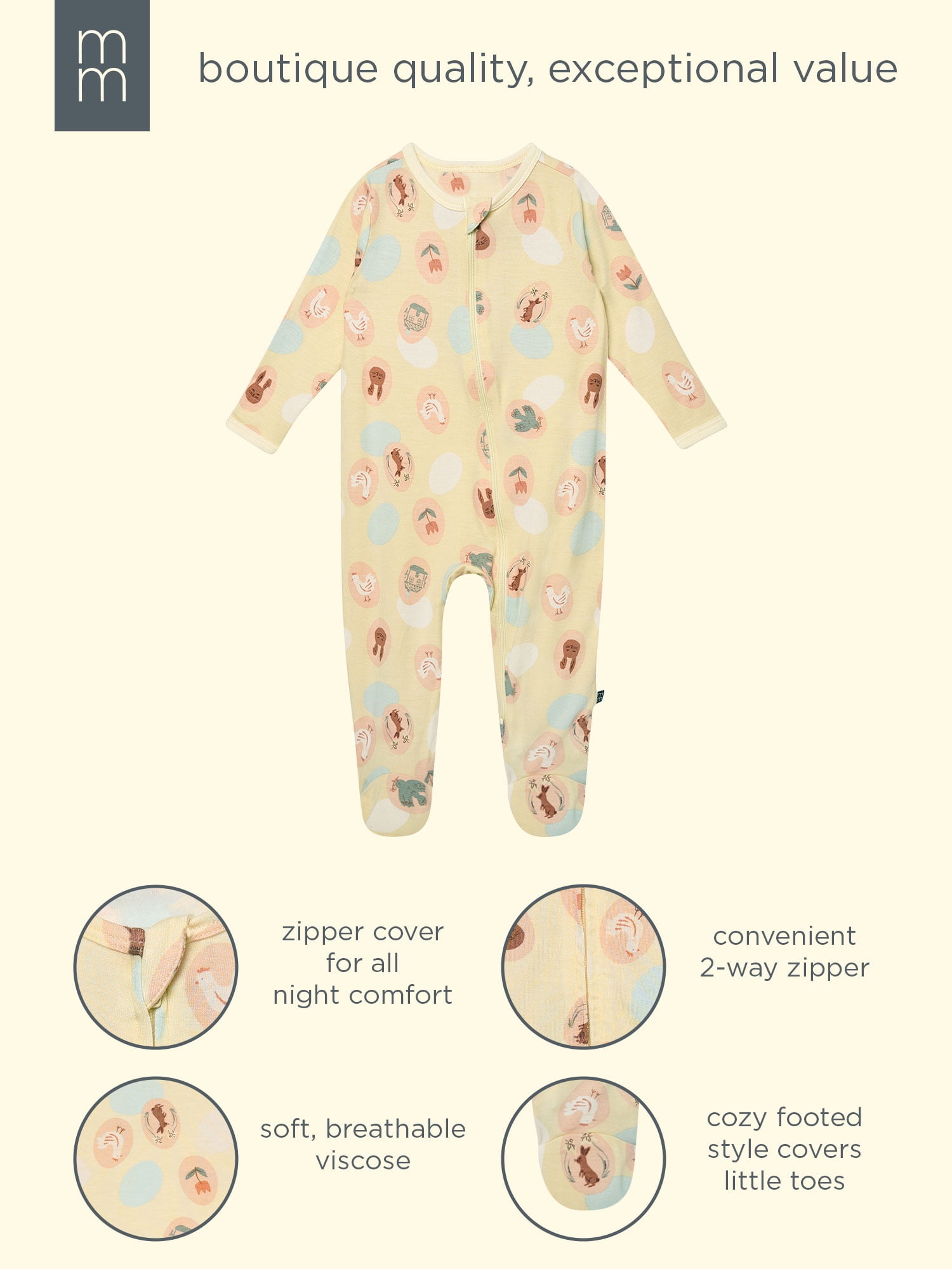 Modern Moments by Gerber Baby Viscose Footed Pajamas Two-Way Zip Sleep 'N Play (Neutral, 6-9 Months) yax6j