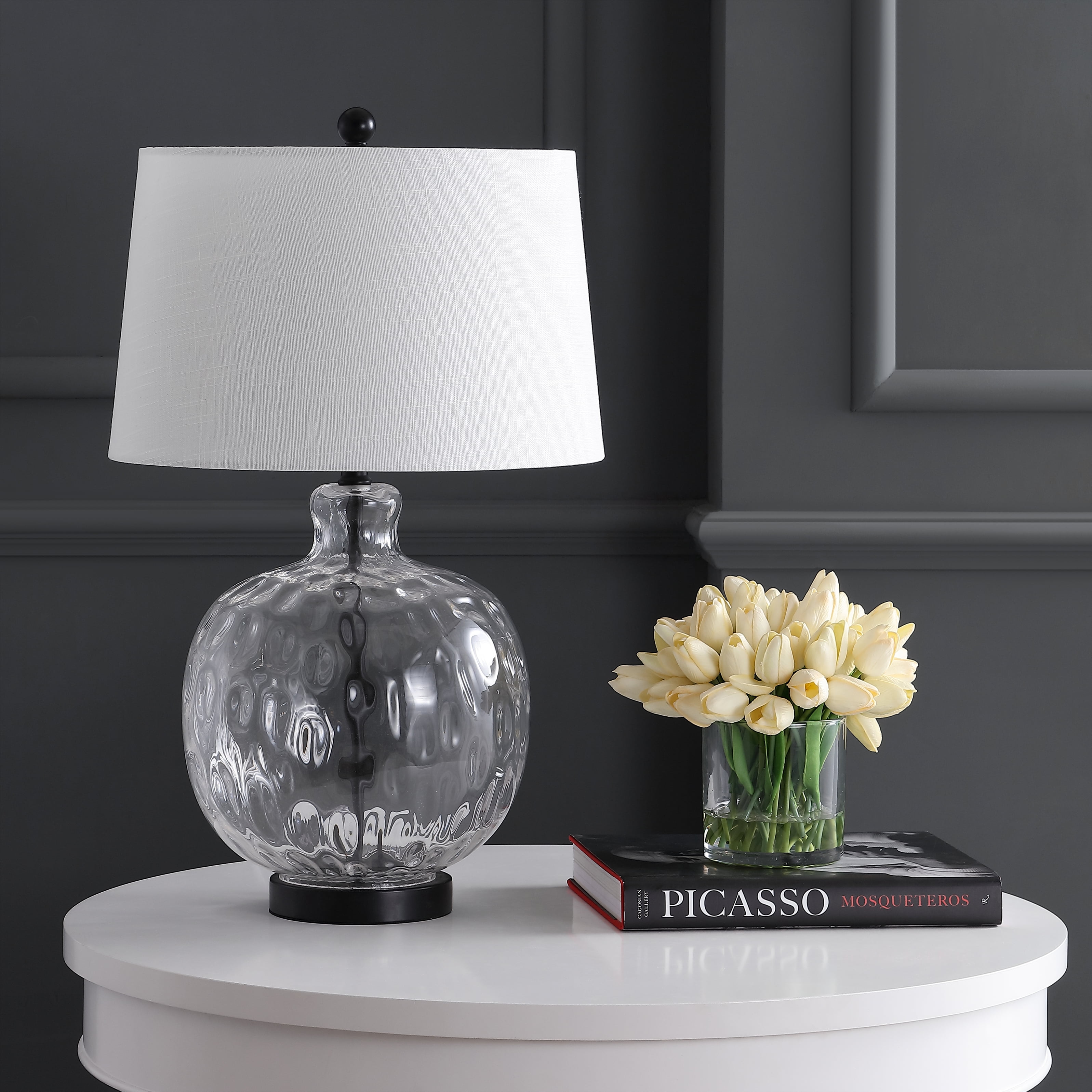 JONATHAN Y Rae Glass and Metal LED Table Lamp (Clear and Black, 26.5 in) p70r3