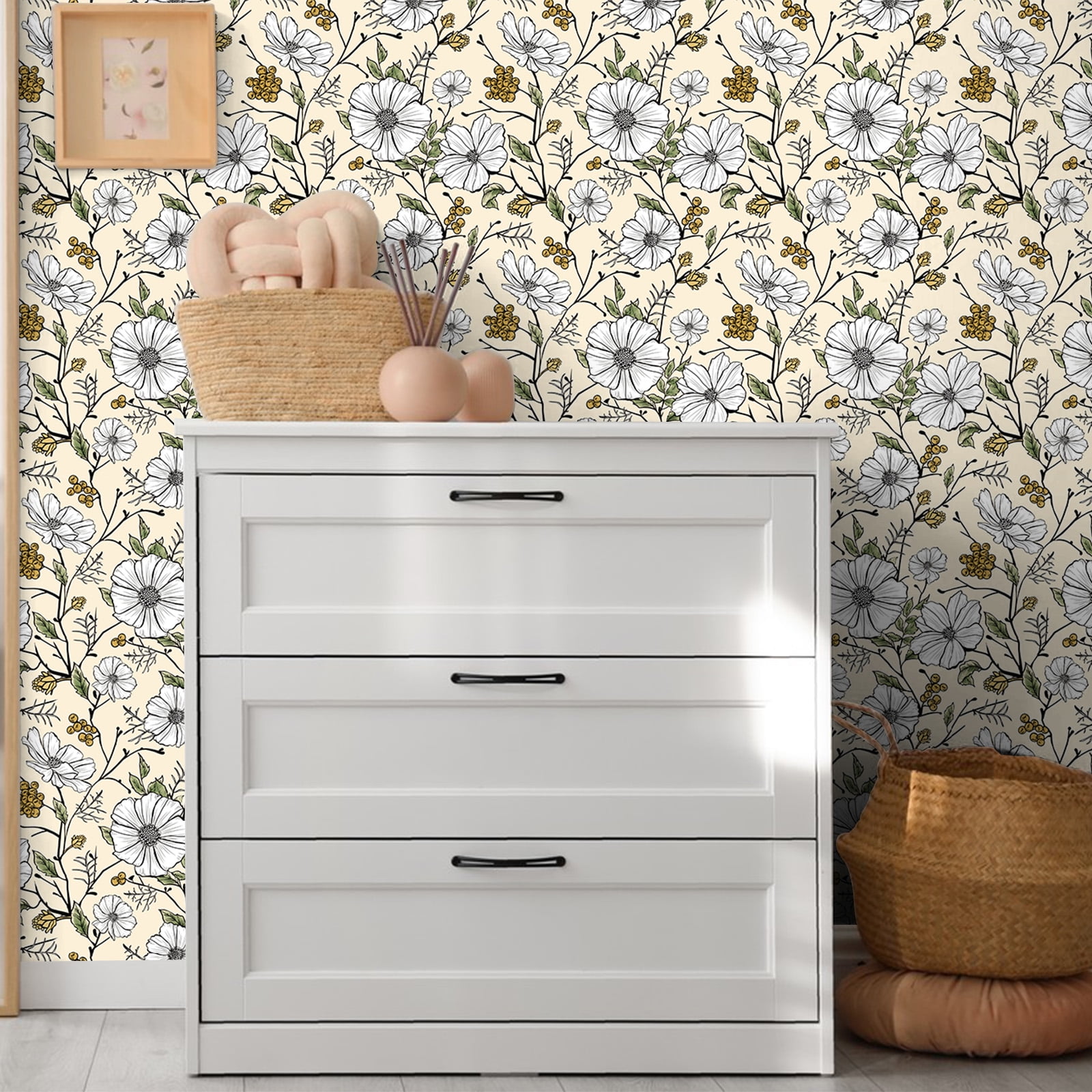 UMIGGEE Floral Peel and Stick Wallpaper, Self-Adhesive Removable Contact Paper for Home Decor and Furniture Renovation (Beige, 17.7 in x 118 in) eduoz
