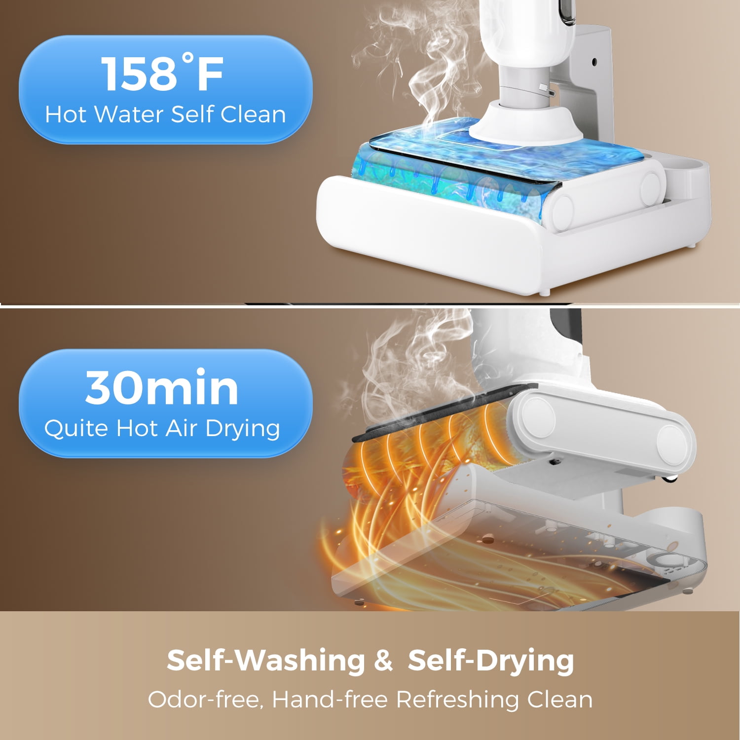 HABIUBIU Cordless Wet Dry Vacuum and Mop for Hardwood and Carpet (Self-Cleaning, 45 Min Runtime) rwdea