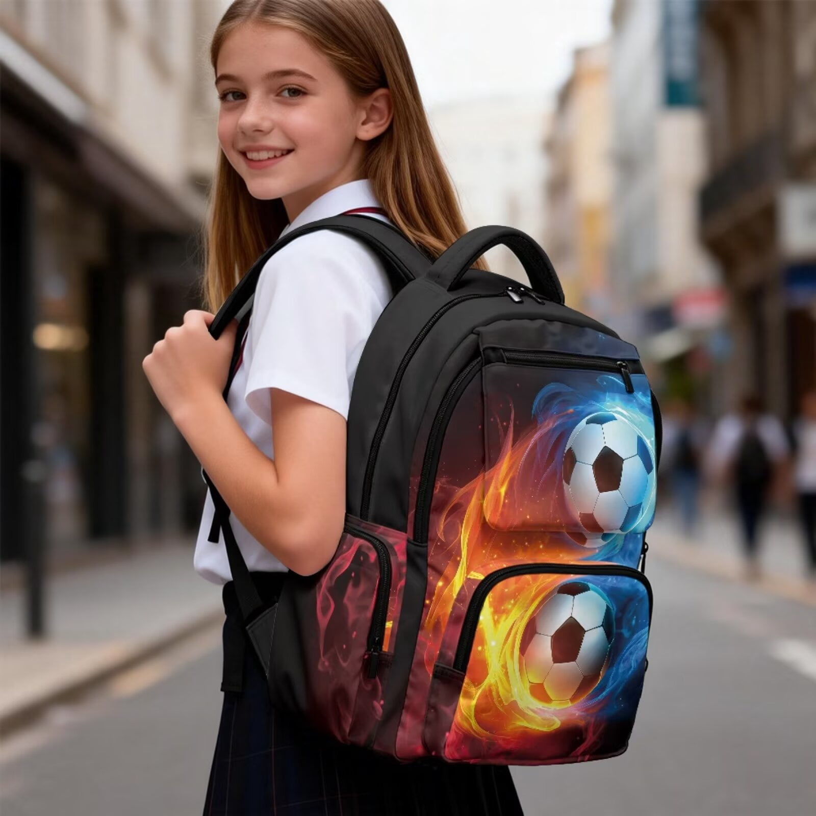 Jeiento Football School Backpack for Boys and Girls, Lightweight Large Capacity Daypack for Travel and Hiking (Ice and Fire, 17 in) tf2vy