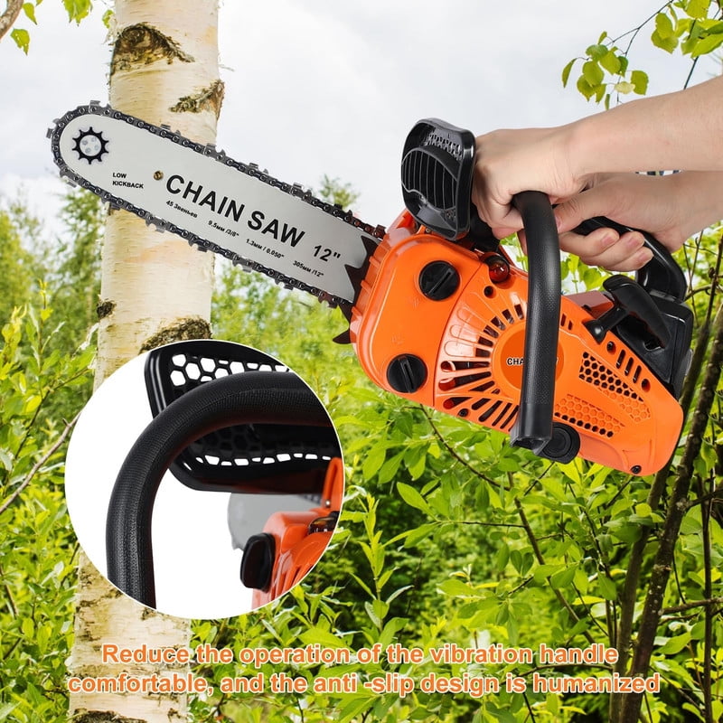 YNCE 25.4CC Gas Chainsaw, 12 Inch Power Chain Saw, 2-Cycle Gasoline Powered Garden Tool for Tree Cutting and Woodworking (12 in) eh4go