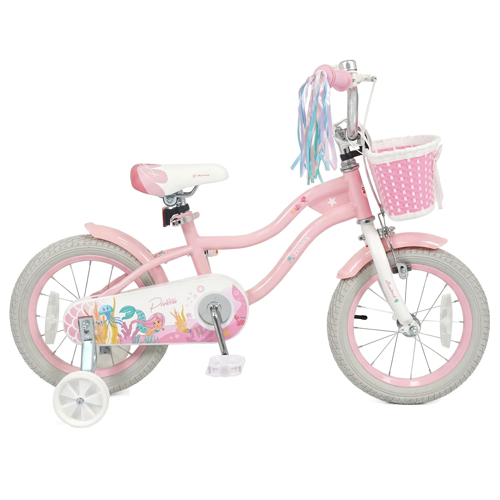 Costway 14 in Kids Bike with Training Wheels and Basket (Pink, 14 in) 78kbm