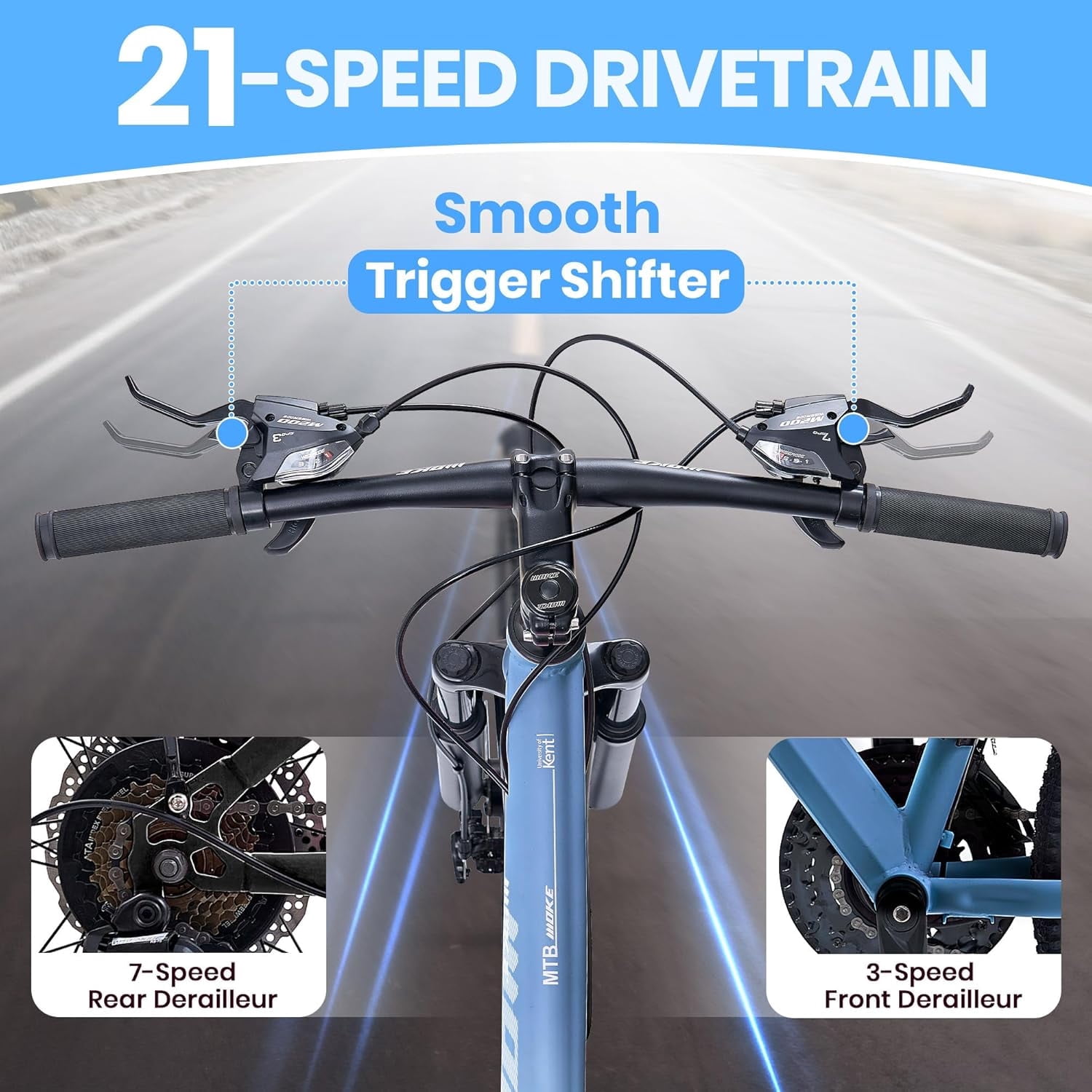 NEORIVERE 21-Speed Mountain Bike for Men, Dual Disc Brakes with Suspension Fork (Blue, 26 in) kvxdo