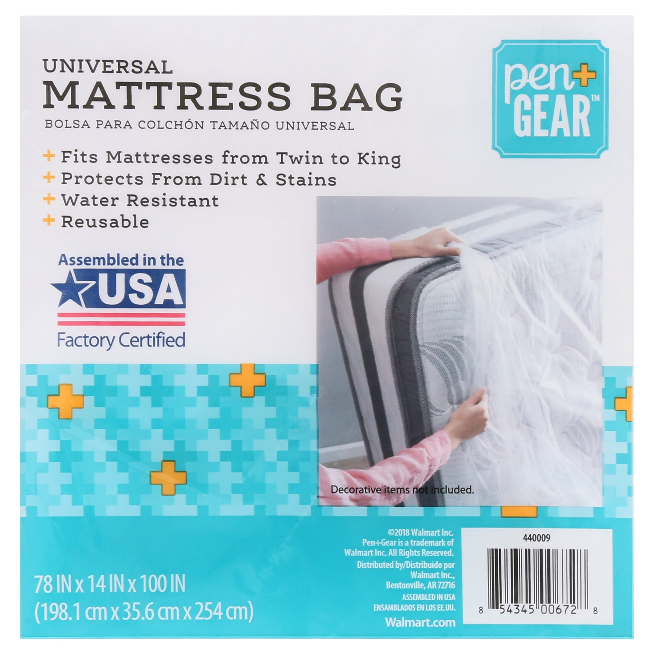 Pen+Gear Universal Mattress Storage Bag, Heavy-Duty Protective Cover for Moving and Shipping (Clear, 78 in x 14 in x 100 in) f9eh3