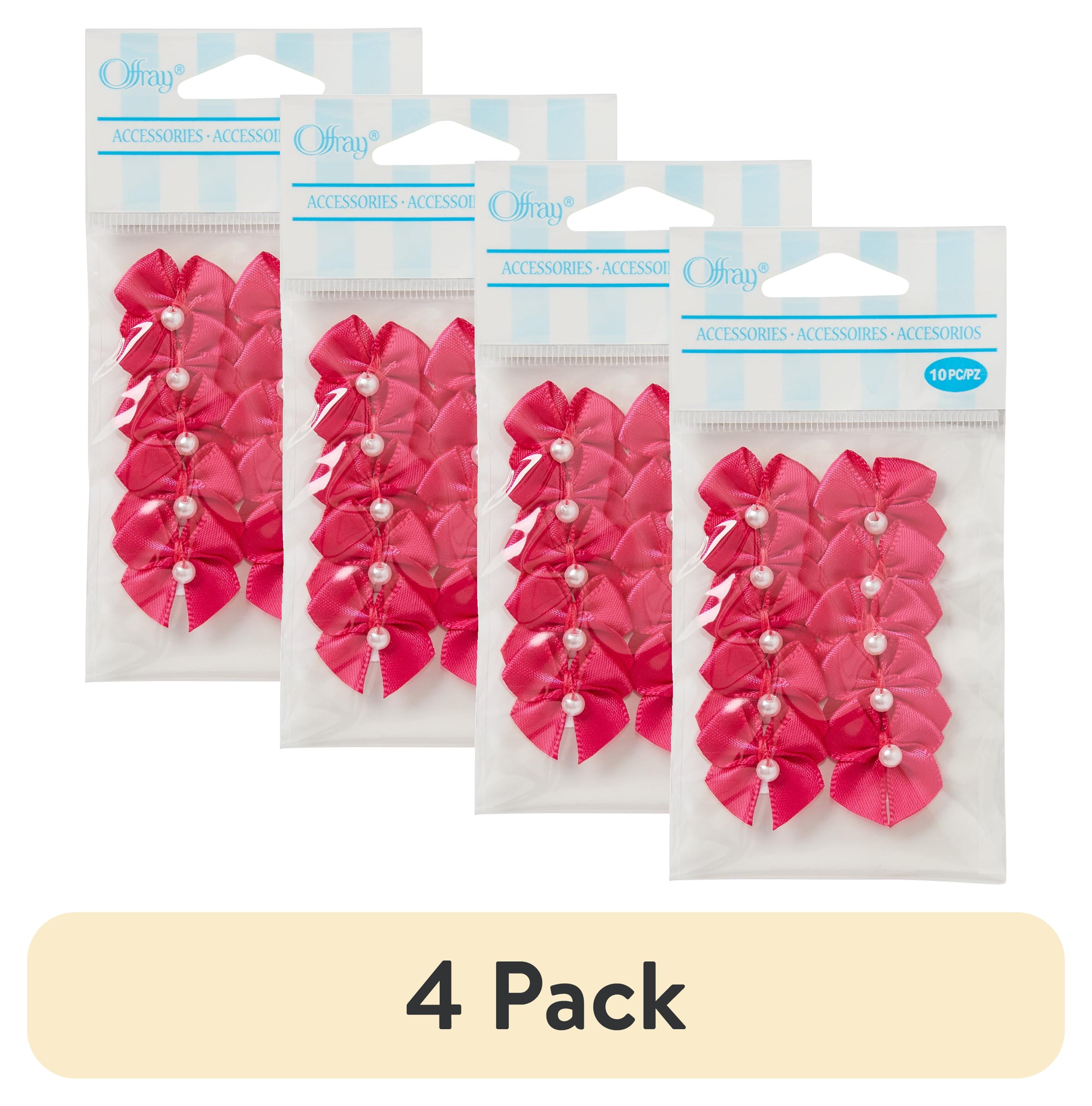 Offray 2-Loop Bow with Pearl Accessory for Crafts and Hair Clips (Hot Pink, 0.625 in, 40 count) bwxi2