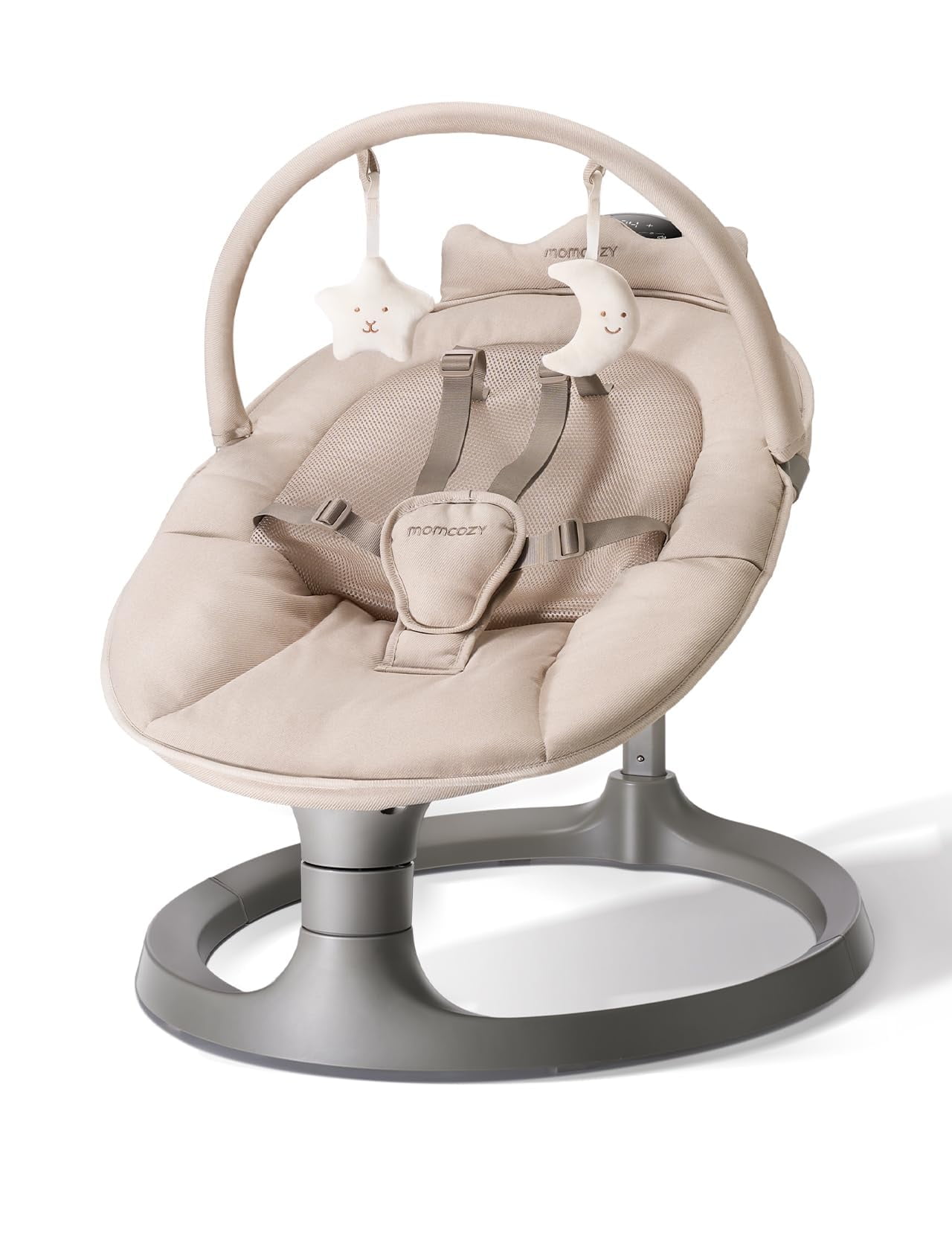 Momcozy 2-in-1 Electric Baby Swing and Toddler Seat, Dual-Arm Support System (Beige, 66 lb) pqi6o