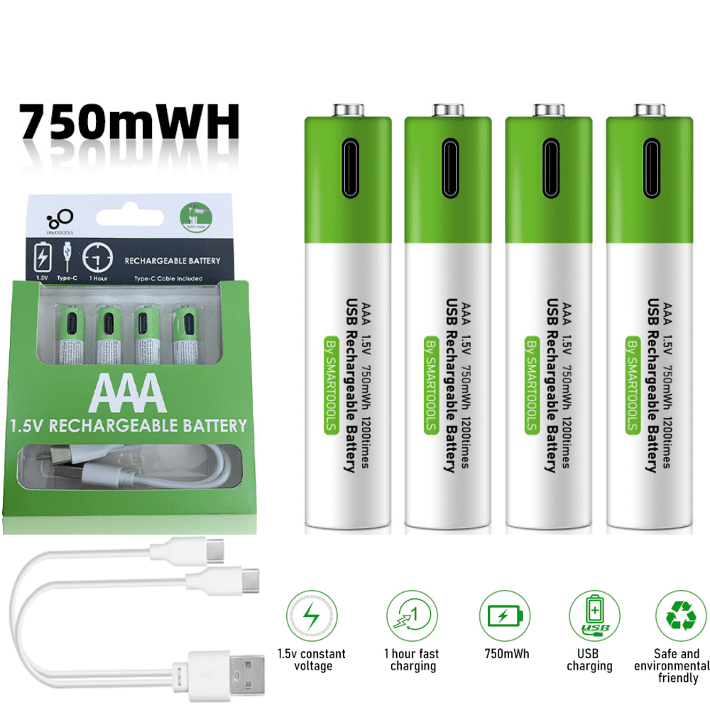 DFITO Rechargeable AAA Lithium Ion Batteries with USB-C Charging Cable (4 Pack, 1.5V) 3dnqb