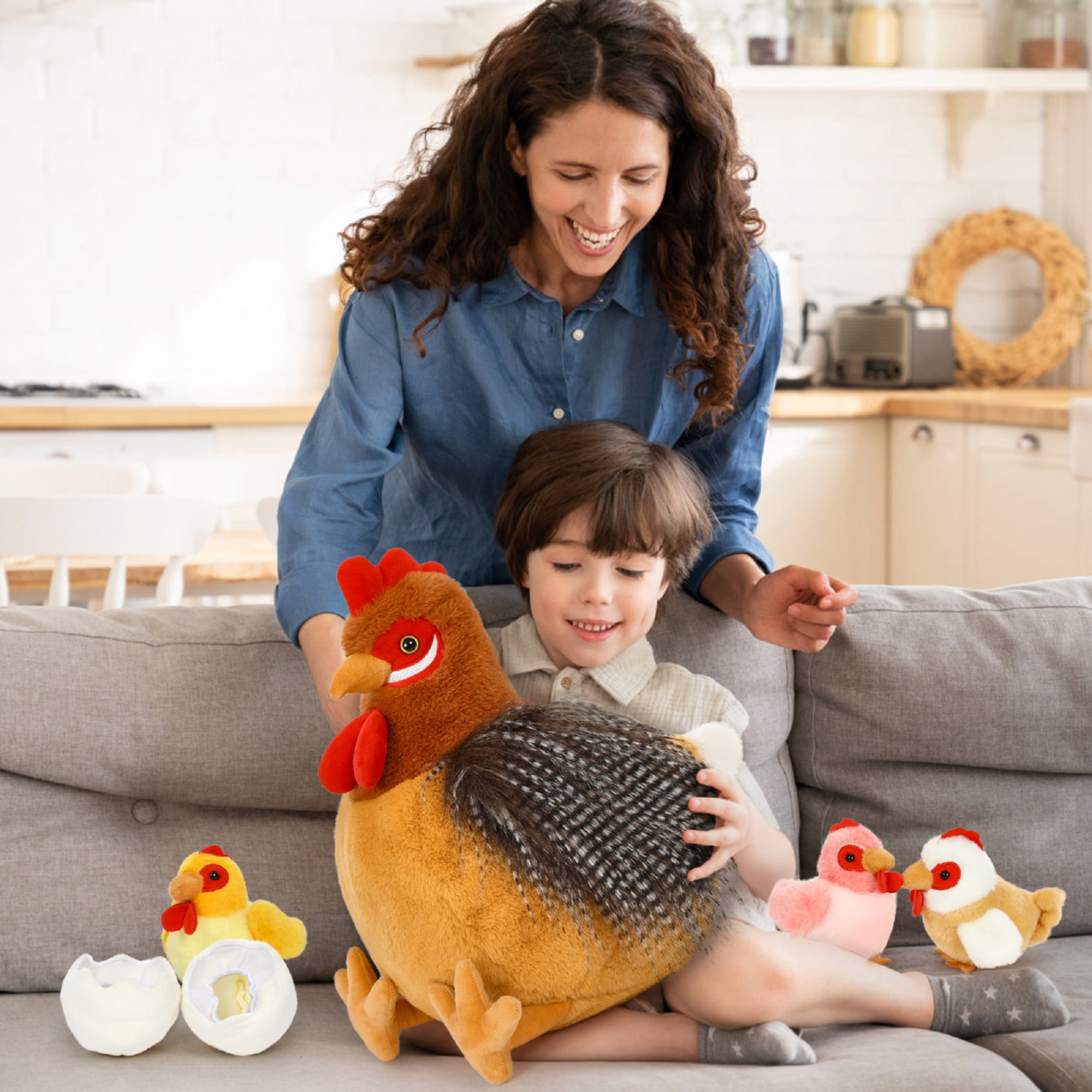 MaoGoLan Chicken Stuffed Animal Set with Plush Chicks and Nest (Brown, 8-Piece Set) l0k0p