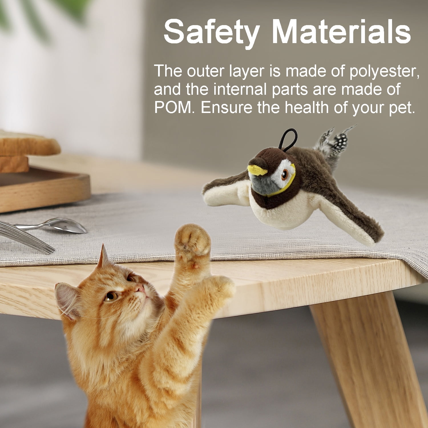Tetou Interactive Flapping Bird Cat Toy, Motion Activated Plush Kitten Exercise Toy (Brown, 1 Pack) pnnx2