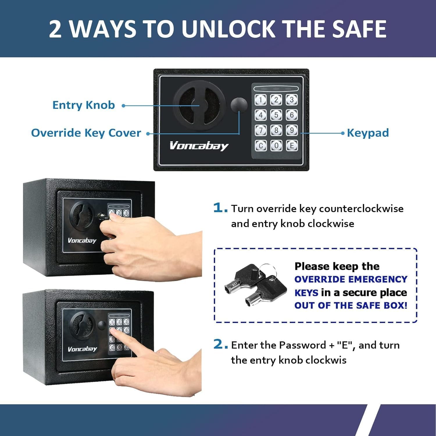 Voncabay Digital Security Safe Box with Fireproof Document Bag (Black, 12 in x 8 in x 8 in) um07f