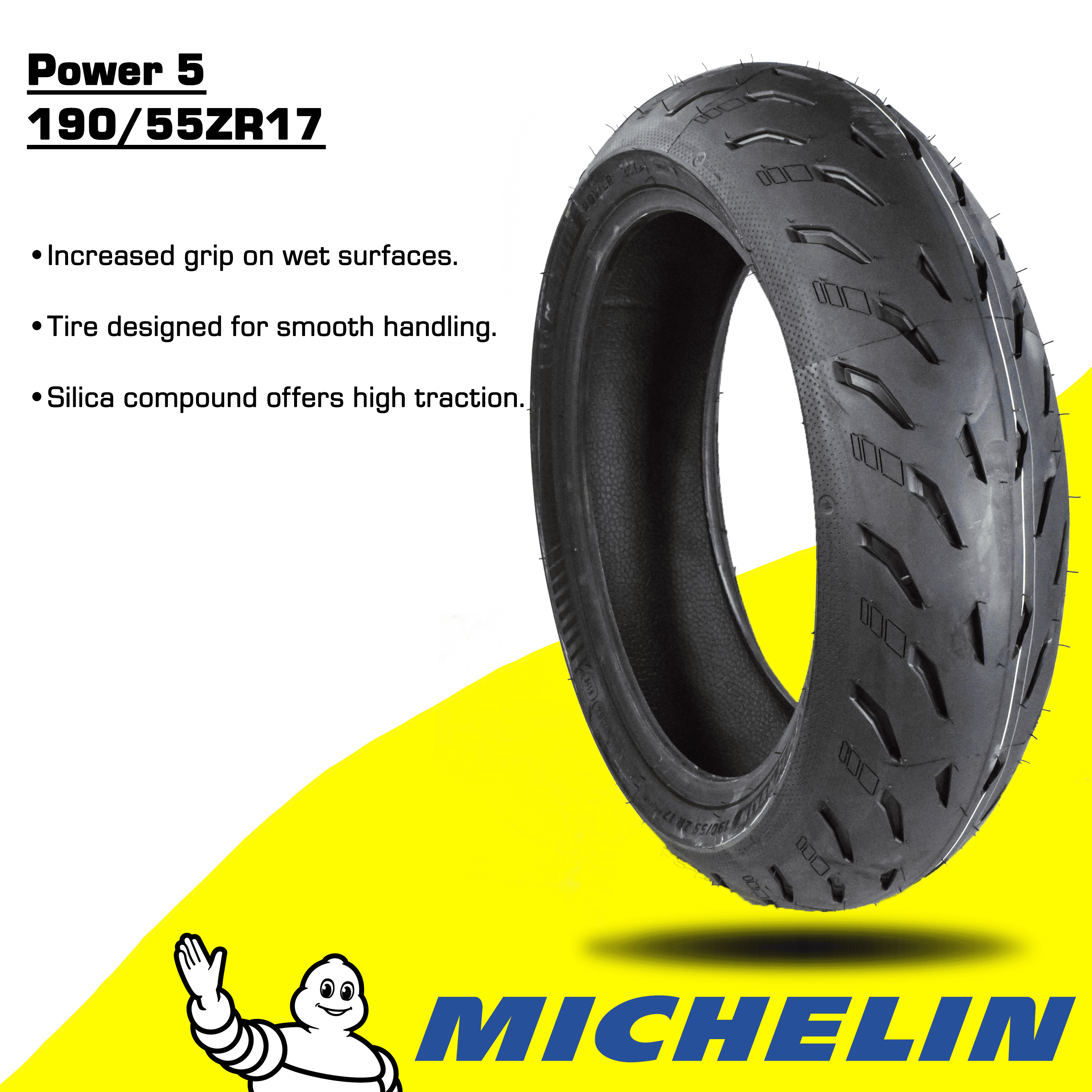 Michelin Pilot Power 5 Rear Radial Motorcycle Sport Bike Tire (Black, 190/55ZR17) rfwy1