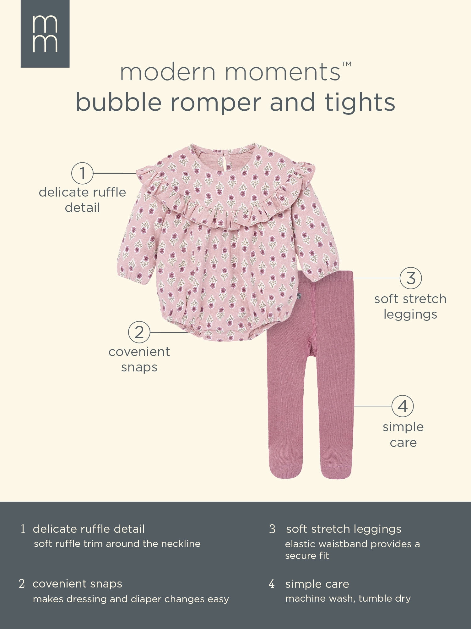 Modern Moments by Gerber Baby Girl Bubble Romper and Tights Outfit Set (Pink, 0-3 Months) z45s8