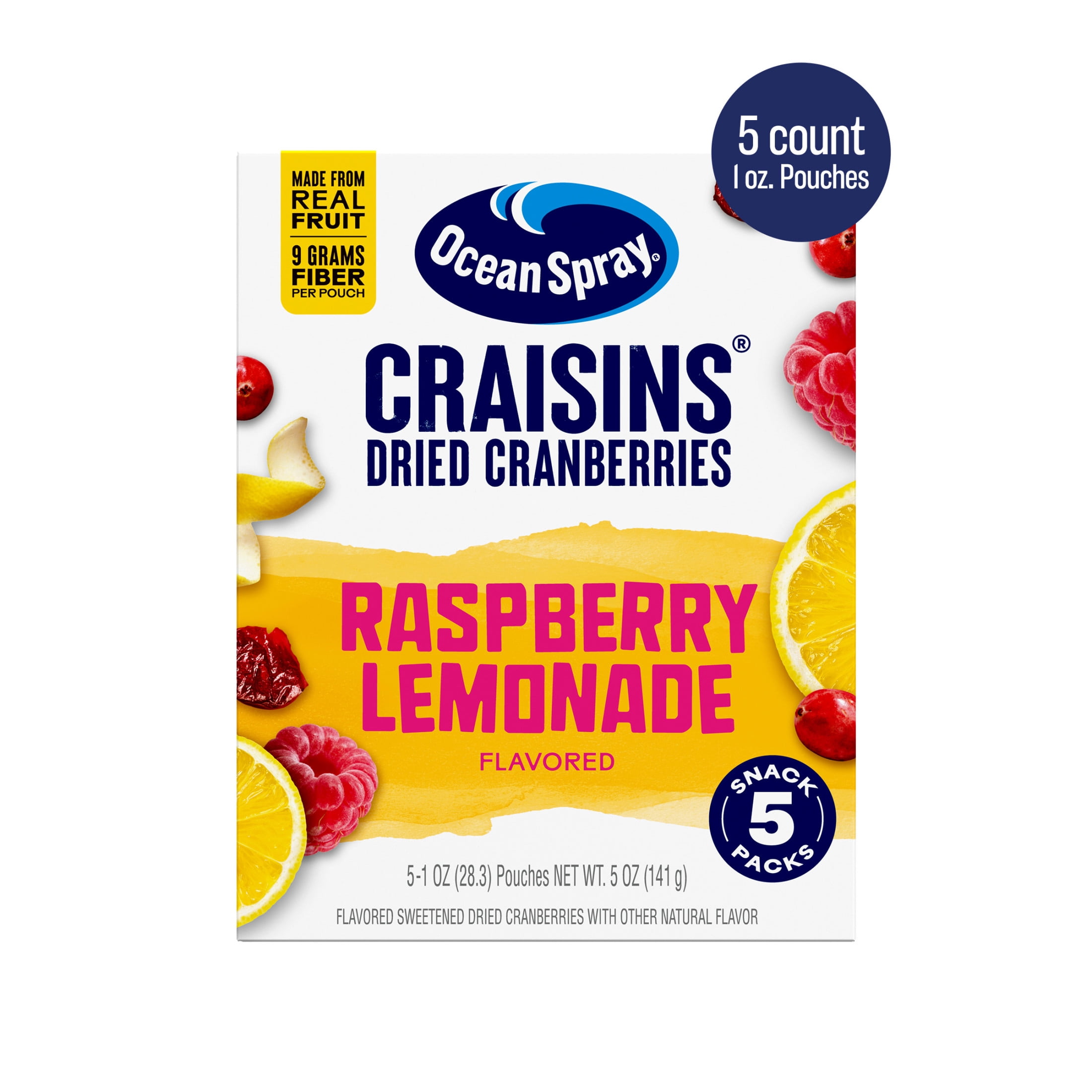 Ocean Spray Craisins Dried Cranberries, Raspberry Lemonade Flavored Fruit Snacks (5 oz, 5-Count) zq0hx