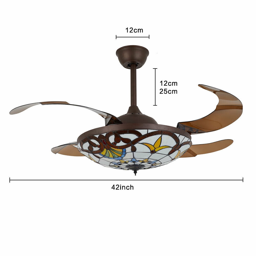 Denest 42 in Tiffany Style LED Retractable Ceiling Fan with Remote Control (3-Speed, 4-Blade) 0zrd0