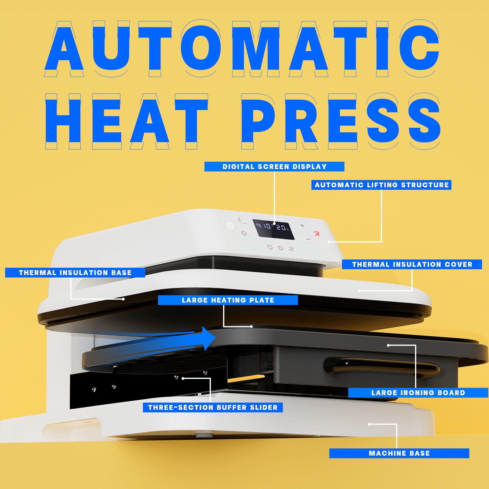 HTVRONT Automatic Heat Press Machine (15 in x 15 in, White) ym1kr