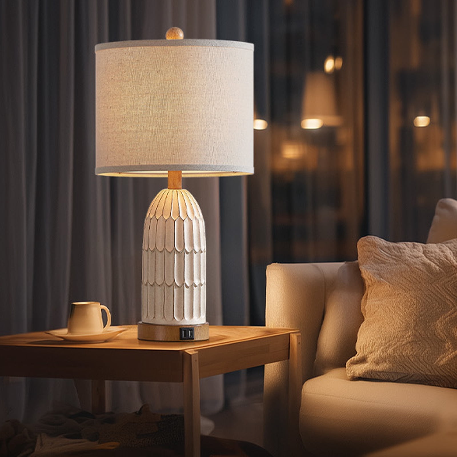 Lolikit Rustic 3-Way Dimmable Touch Table Lamps with USB Ports (Beige, 22 in, Set of 2) wt5mo