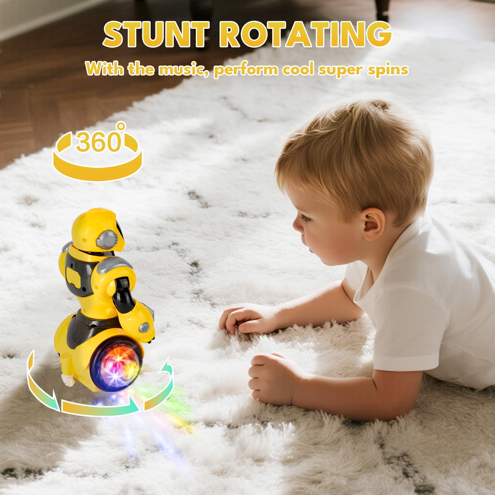 DAMMYTY Intelligent Electronic Robot Toy, Walking Dancing Spinning Interactive Playtime (Yellow, 8 in) 0gc93