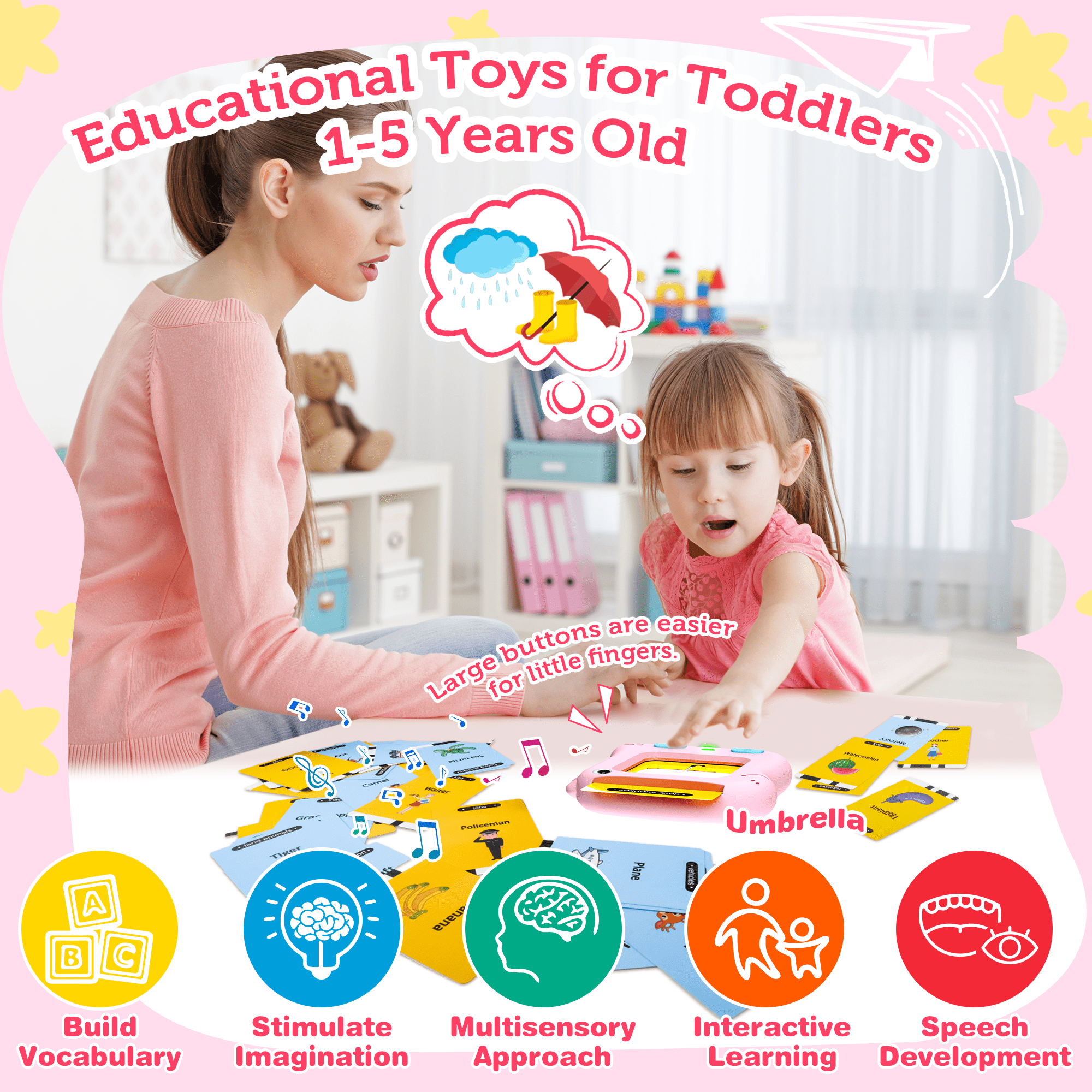 Richgv Talking Flash Cards Educational Learning Toy for Toddlers (Pink, 7x4x2 in) kxx4d