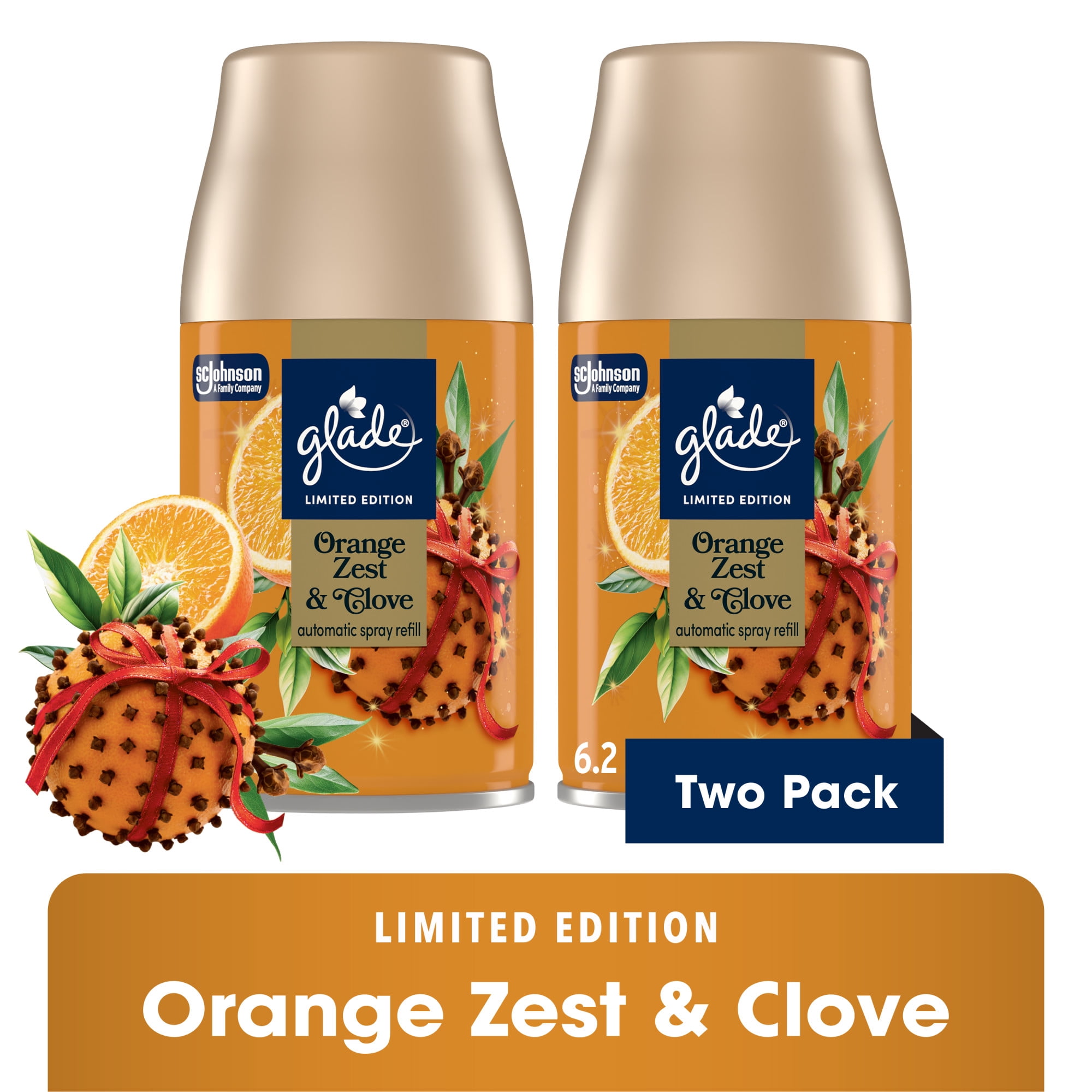 Glade Automatic Spray Air Freshener Refill, Orange Zest & Clove Scent, Long-Lasting Fragrance (Orange, 12.4 oz, 2 Pack) gmezr