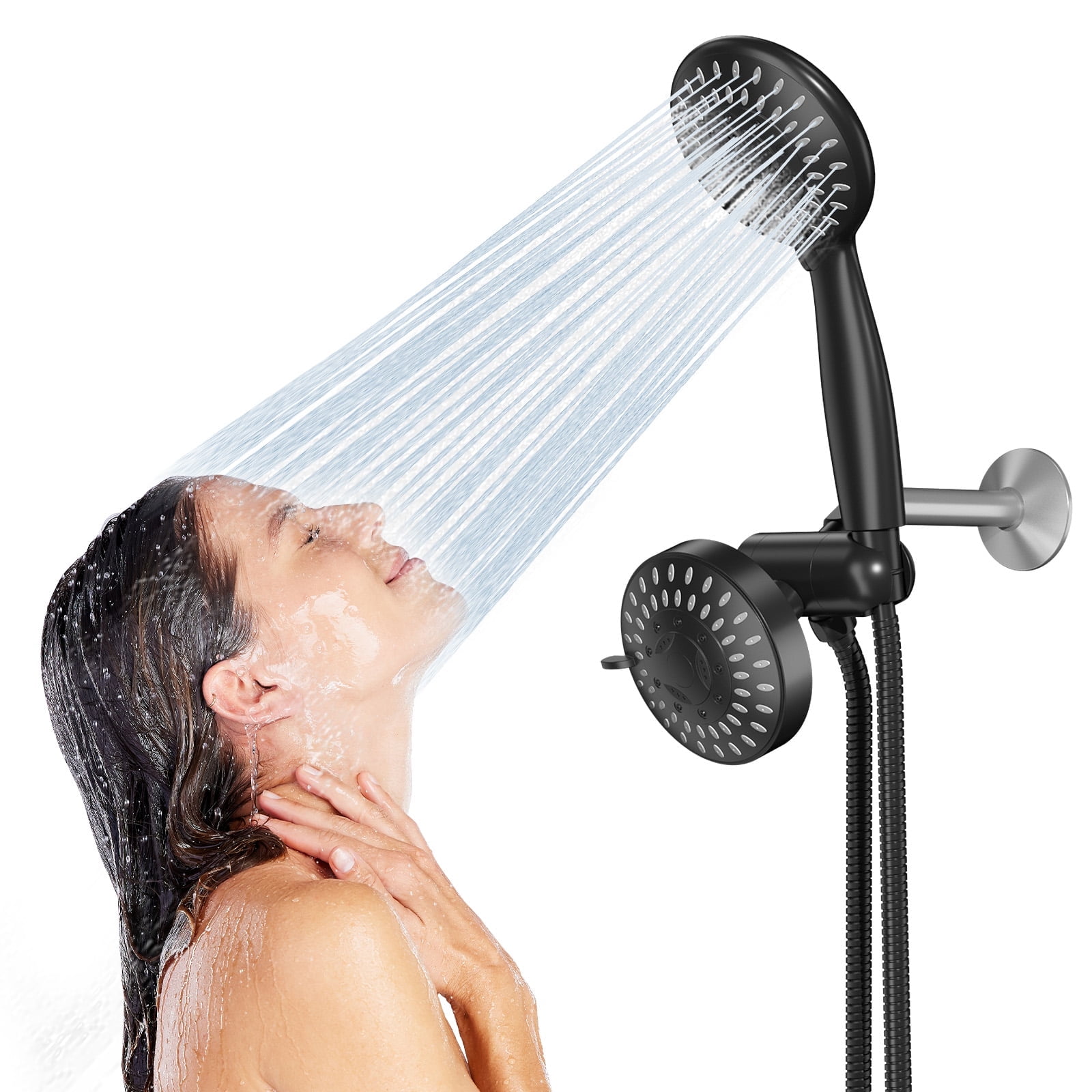Cshidworld High Pressure Dual Shower Head Combo, 3-Way Rainfall Handheld System with 60 in Stainless Steel Hose (Matte Black) 9xue7