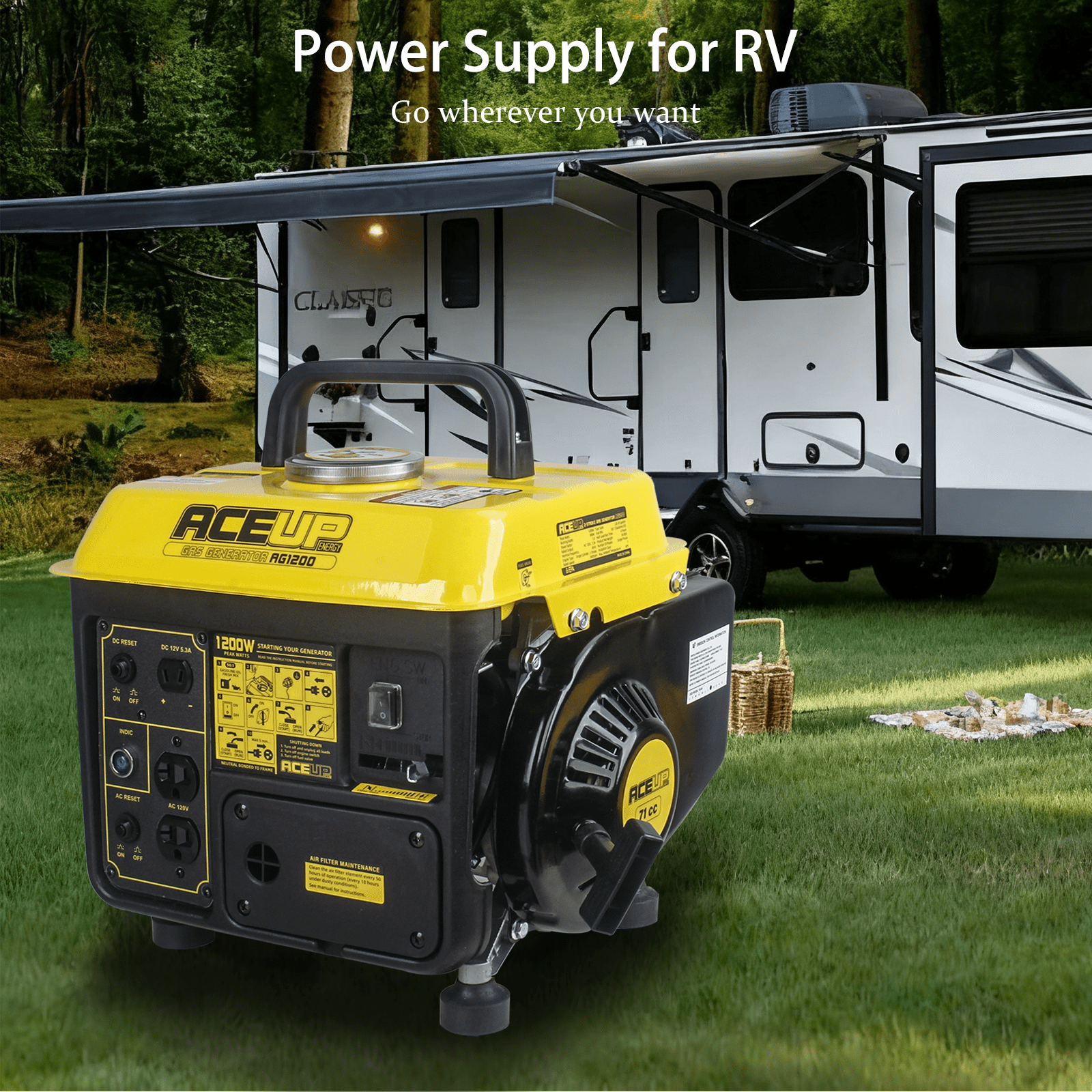 Aceup Energy 1200W Portable Gas Powered Generator for Camping and RV (1200W Peak, 35.3 lb) 5ffzs