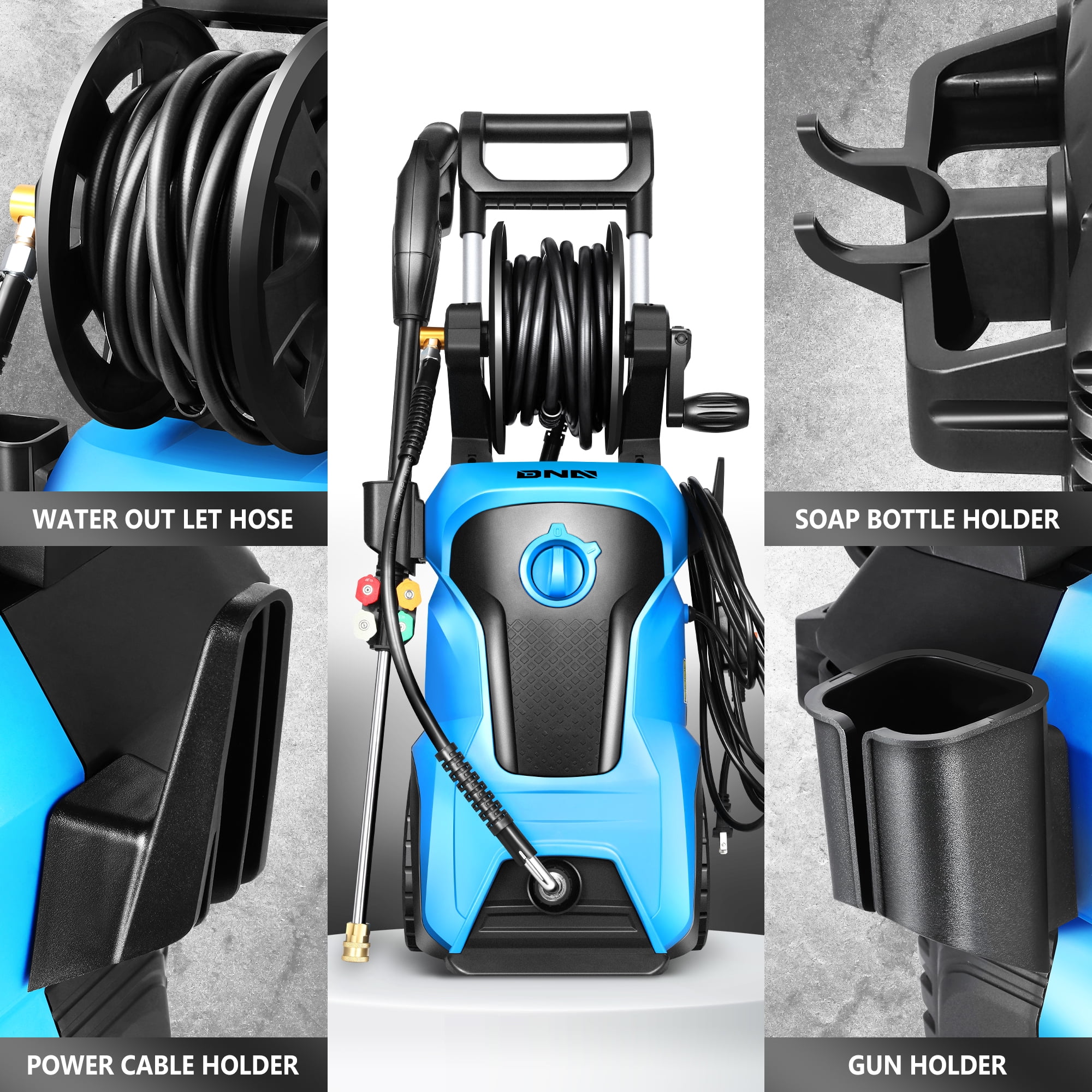 DNA Motoring Electric Pressure Washer 2176 PSI 2.4 GPM High-Power Cleaning System (Blue, 1800W) cjj8s