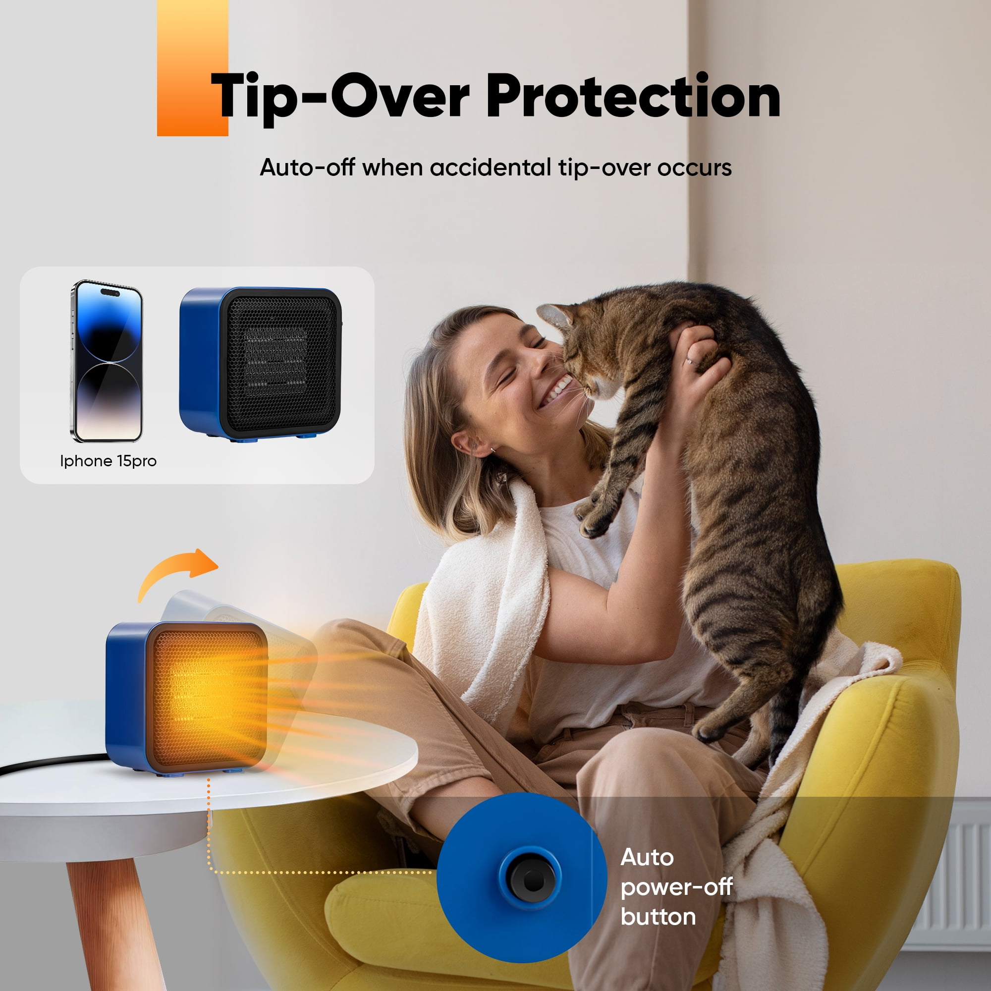 PortableOut 800W Ceramic Space Heater, Portable Mini Electric Desk Warmer with Overheat Protection (Blue, 5.8 in x 3.4 in x 6 in) je6hp