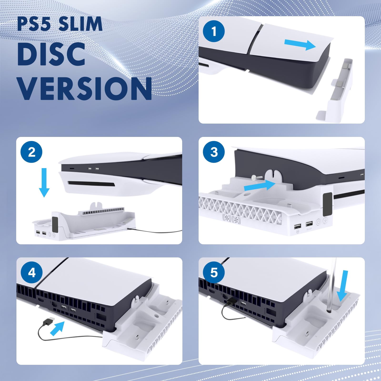 JZW-Shop PS5 Cooling Stand with Dual Controller Charger and Headset Holder (White, 1 Unit) wpcwy