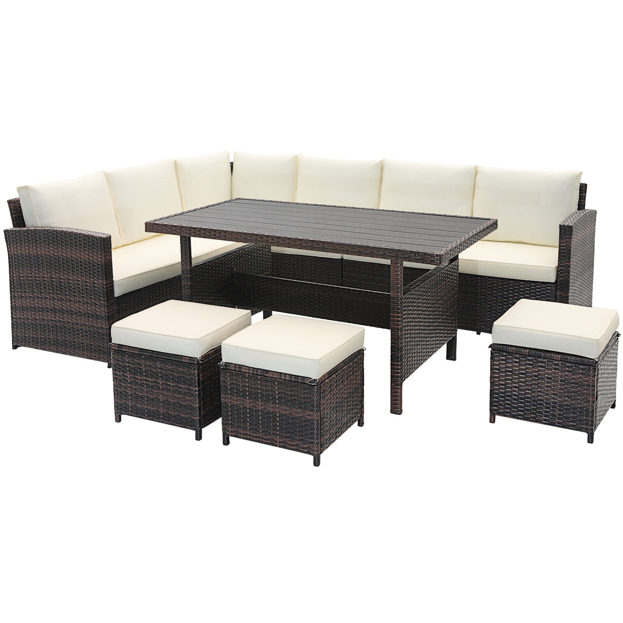 Gymax 7-Piece Wicker Patio Conversation Furniture Set with Cushions (White, 7-Piece) sqvvq