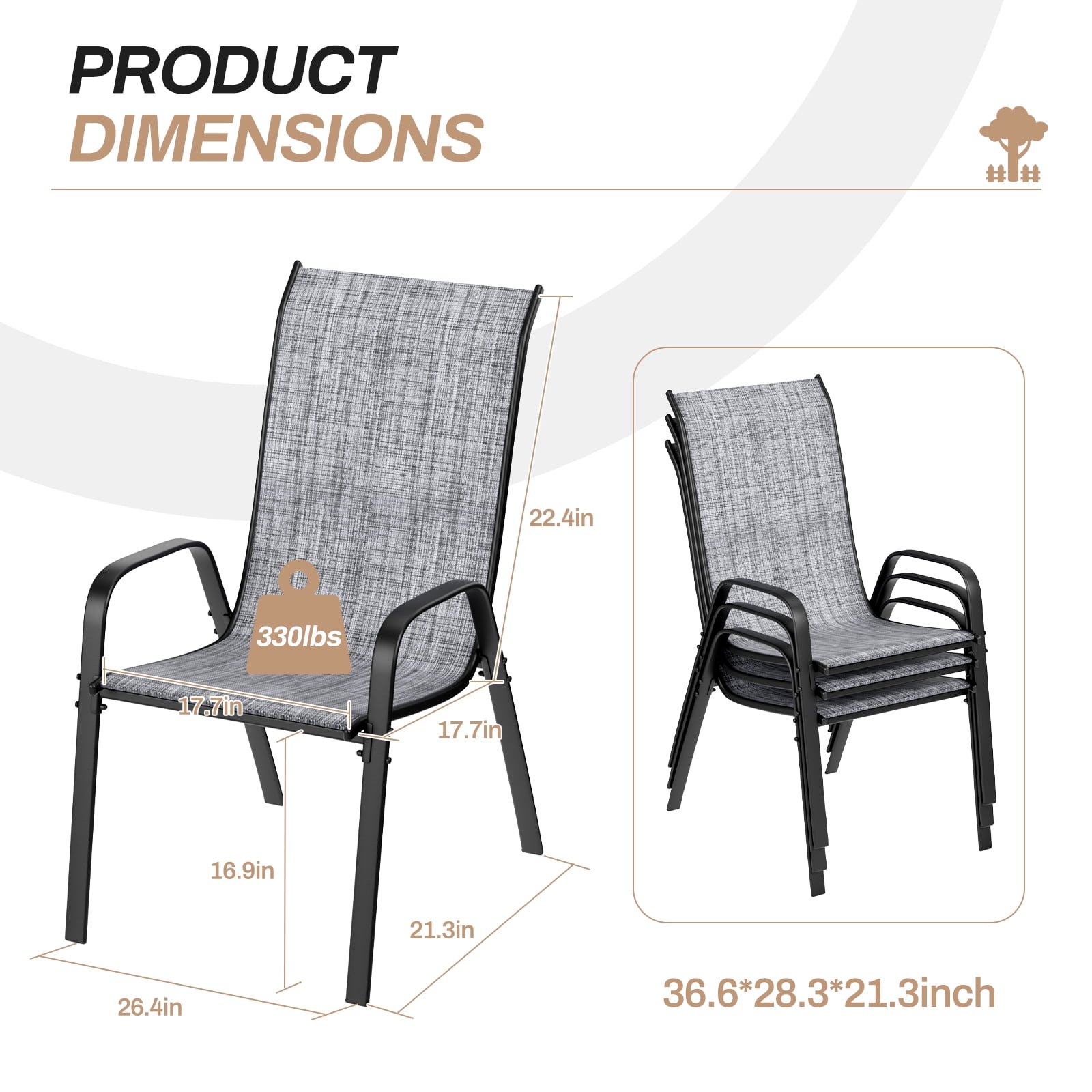 Pirecart Outdoor Patio Dining Chairs Set of 8 (Grey, 330 lb Capacity) lu0bc