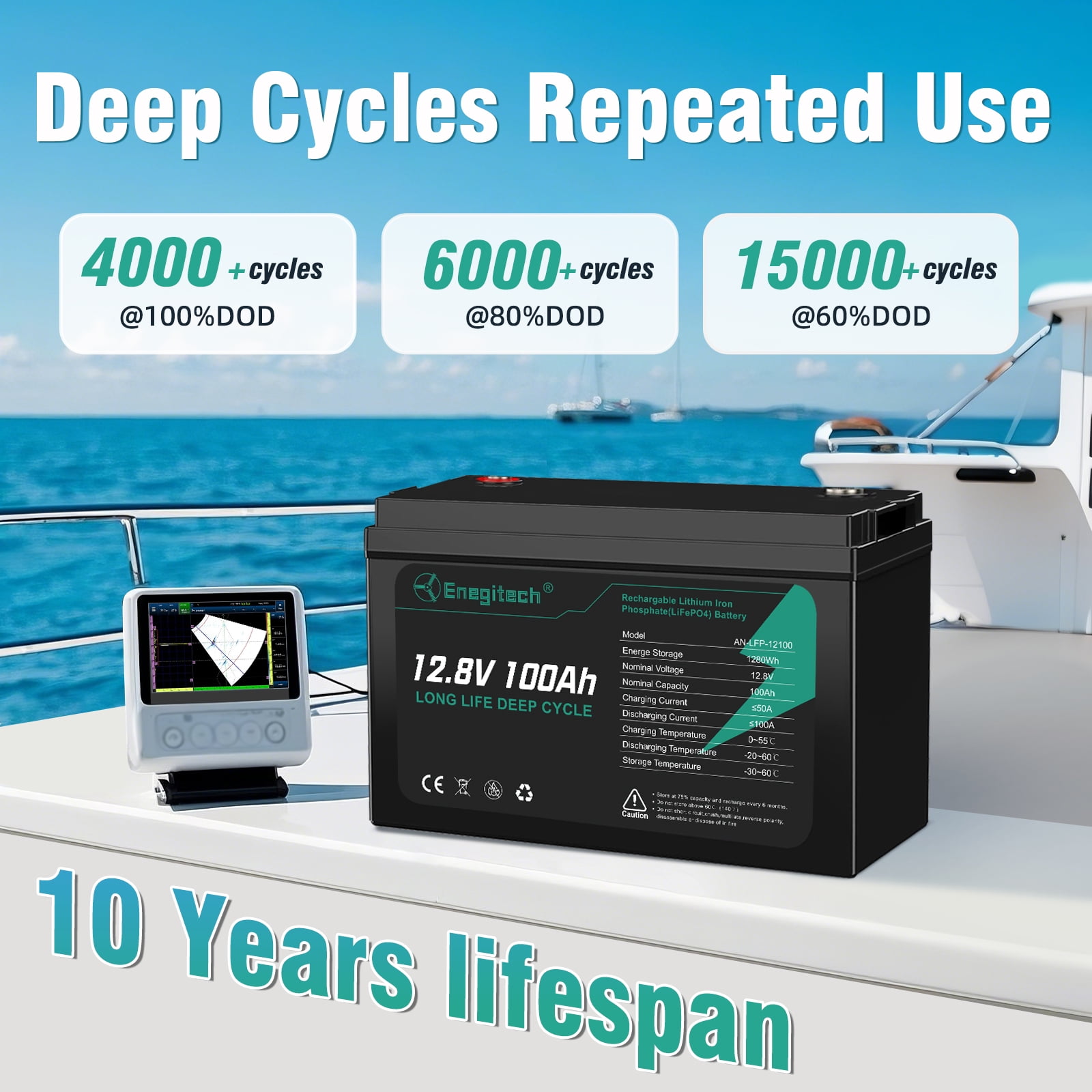 Enegitech 12V 100Ah LiFePO4 Lithium Battery with 100A BMS for RV, Solar, and Marine (12.9 x 6.7 x 8.5 in) rgzia