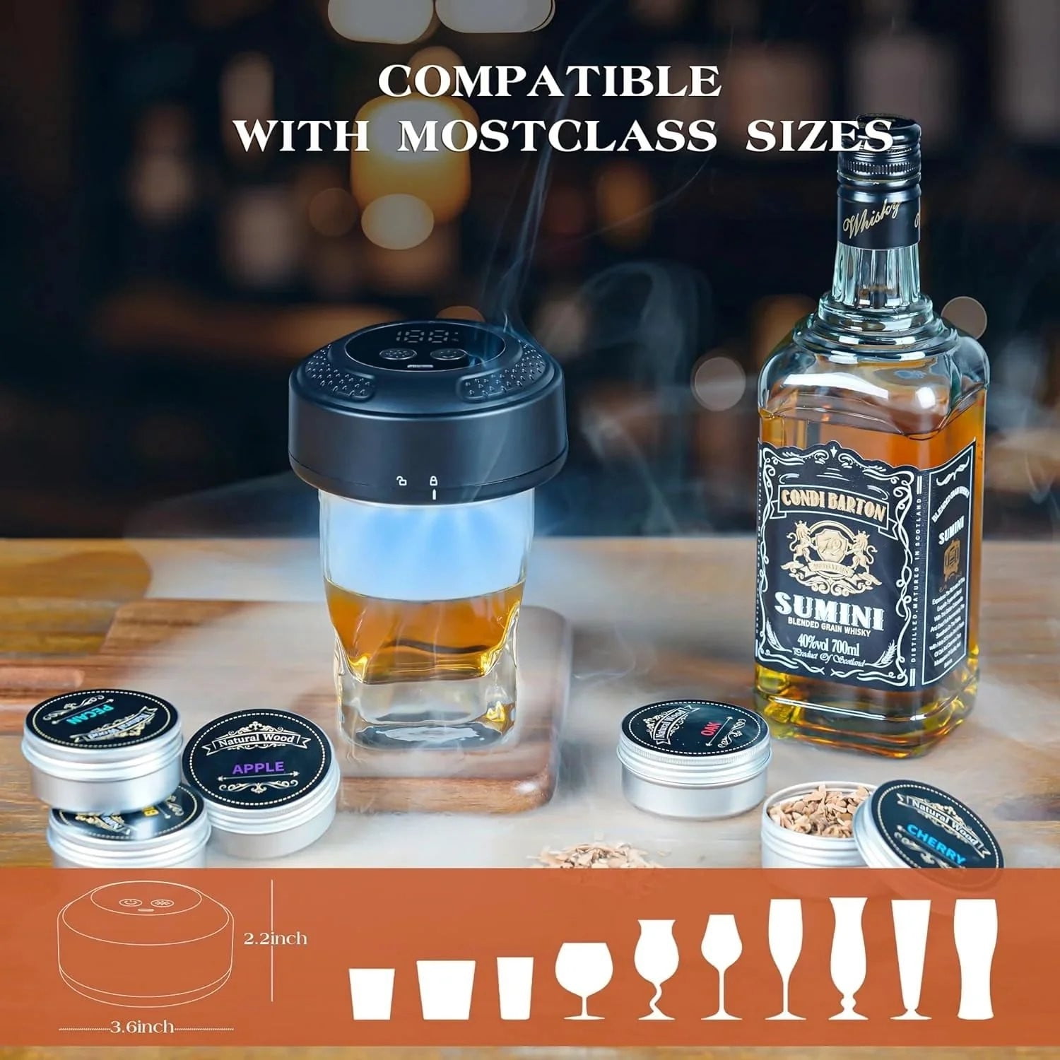 Elainilye Whiskey Smoker Kit with 6 Wood Chips, Cocktail Infuser Set for Bourbon and Scotch (1 Kit) gfmwq