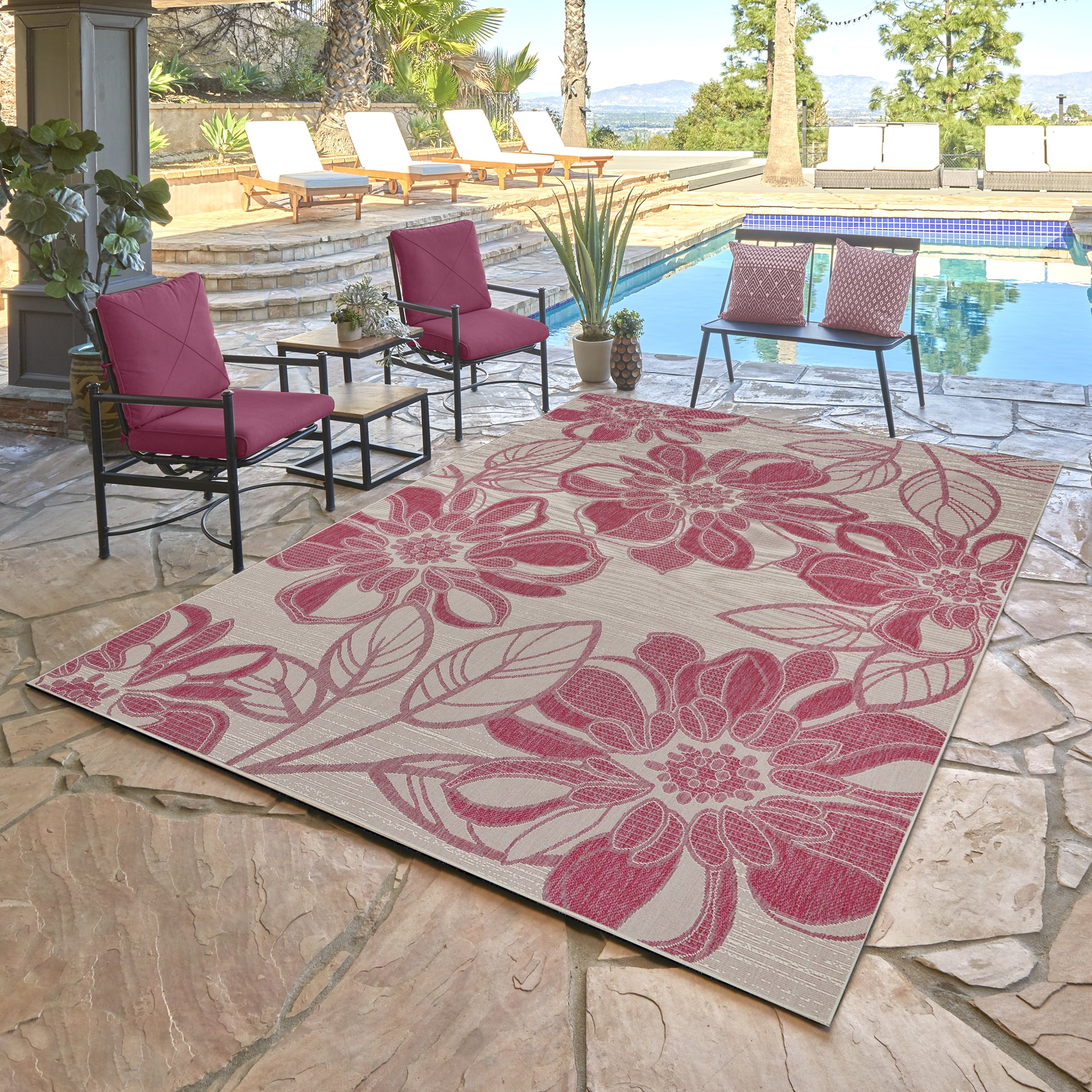 Gertmenian Tropea Woodbury Tropical Floral Area Rug (Fuchsia and Ivory, 9 ft x 13 ft) 93di5