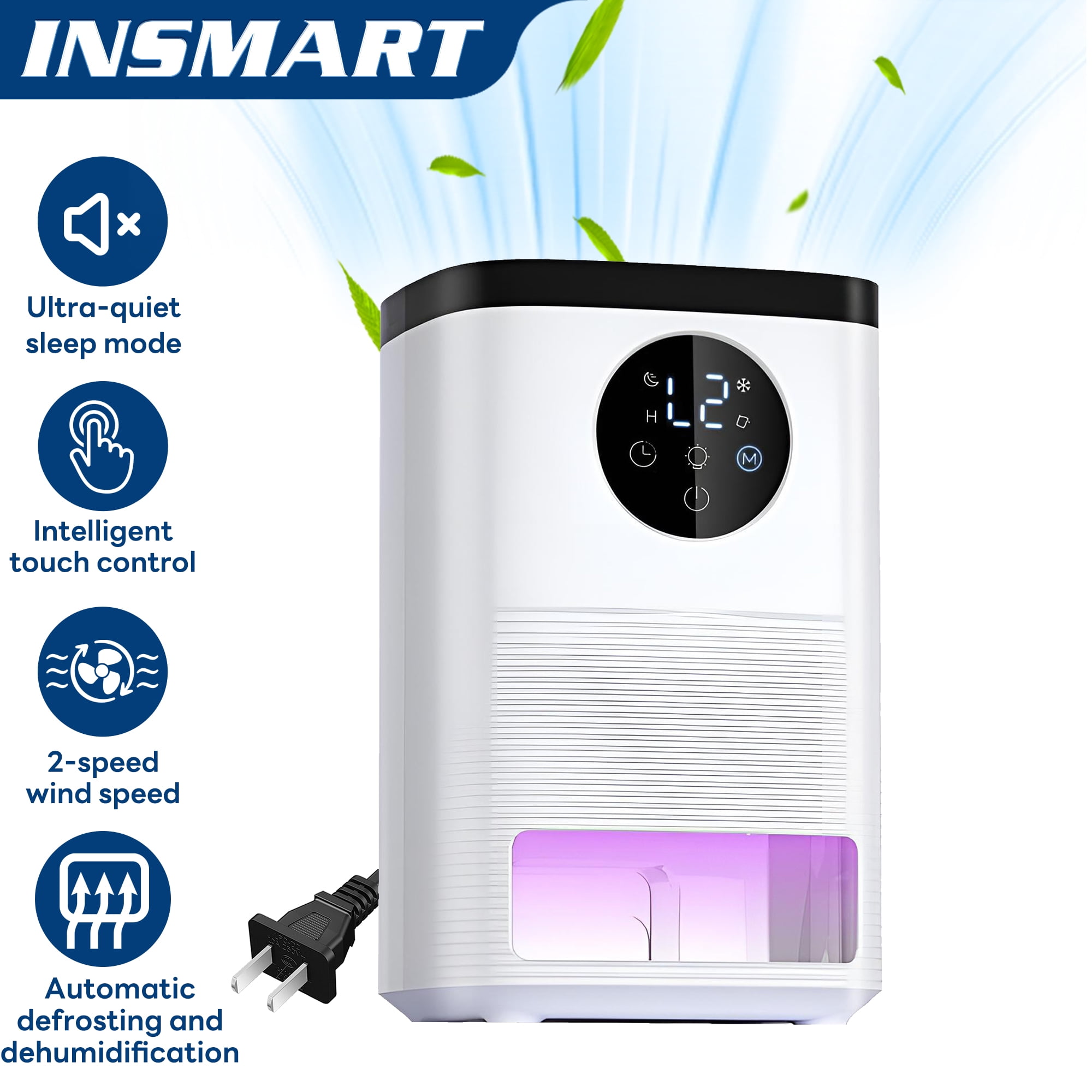 INSMART Smart Dehumidifier for Home, Ultra-Quiet Sleep Mode with Touchscreen Control (White, 50 fl oz) szyvi