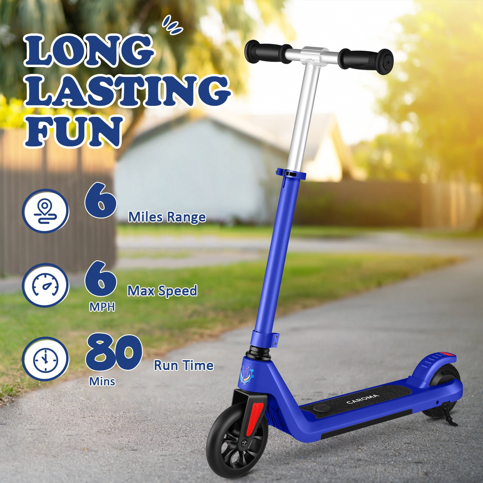Caroma Electric Scooter for Adults, Foldable Commuting E-Scooter with Cruise Control and Dual Braking System (Blue, 6.5 in) 6wyf1