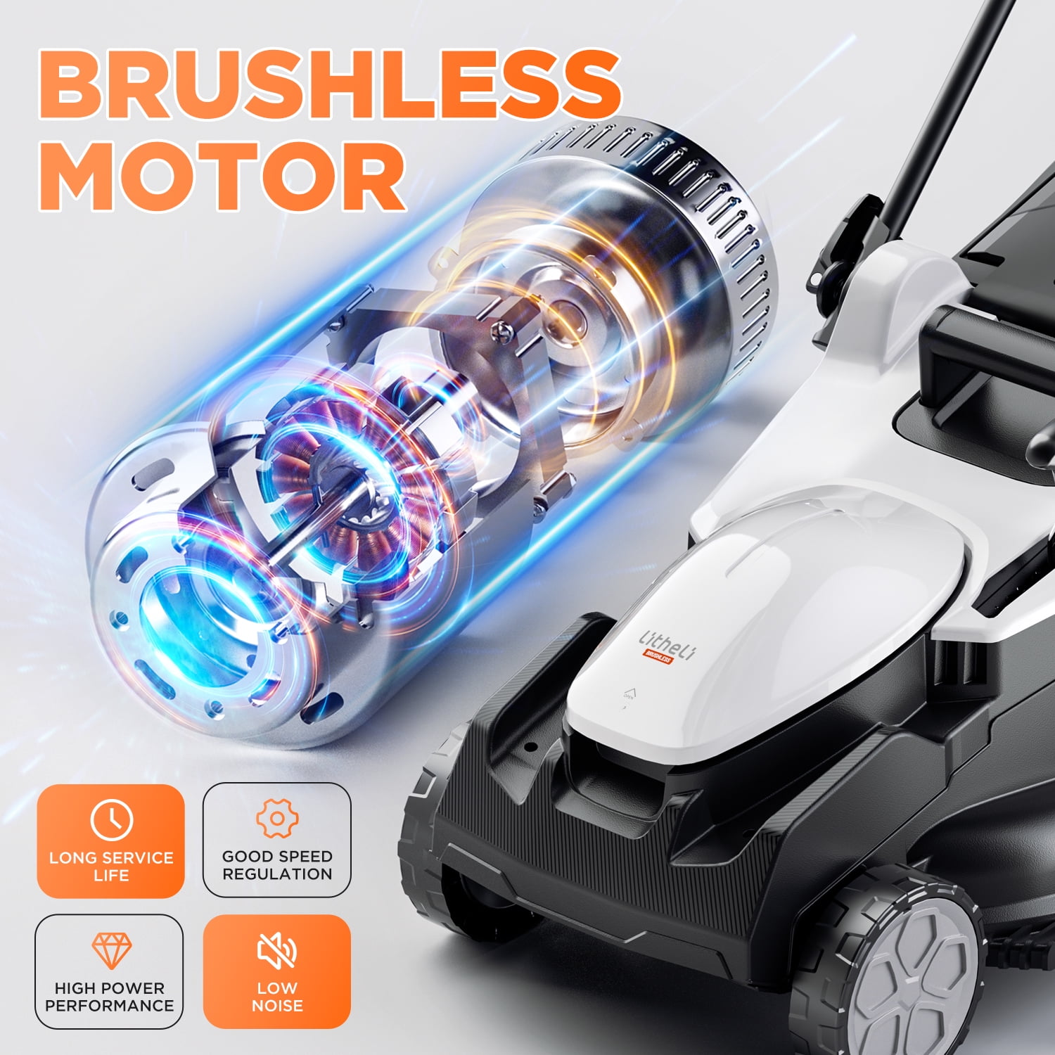 Litheli Cordless Electric Lawn Mower, Brushless Motor with 6-Position Height Adjustment (16 in, 2 x 20V 4.0Ah Batteries) 4j00b