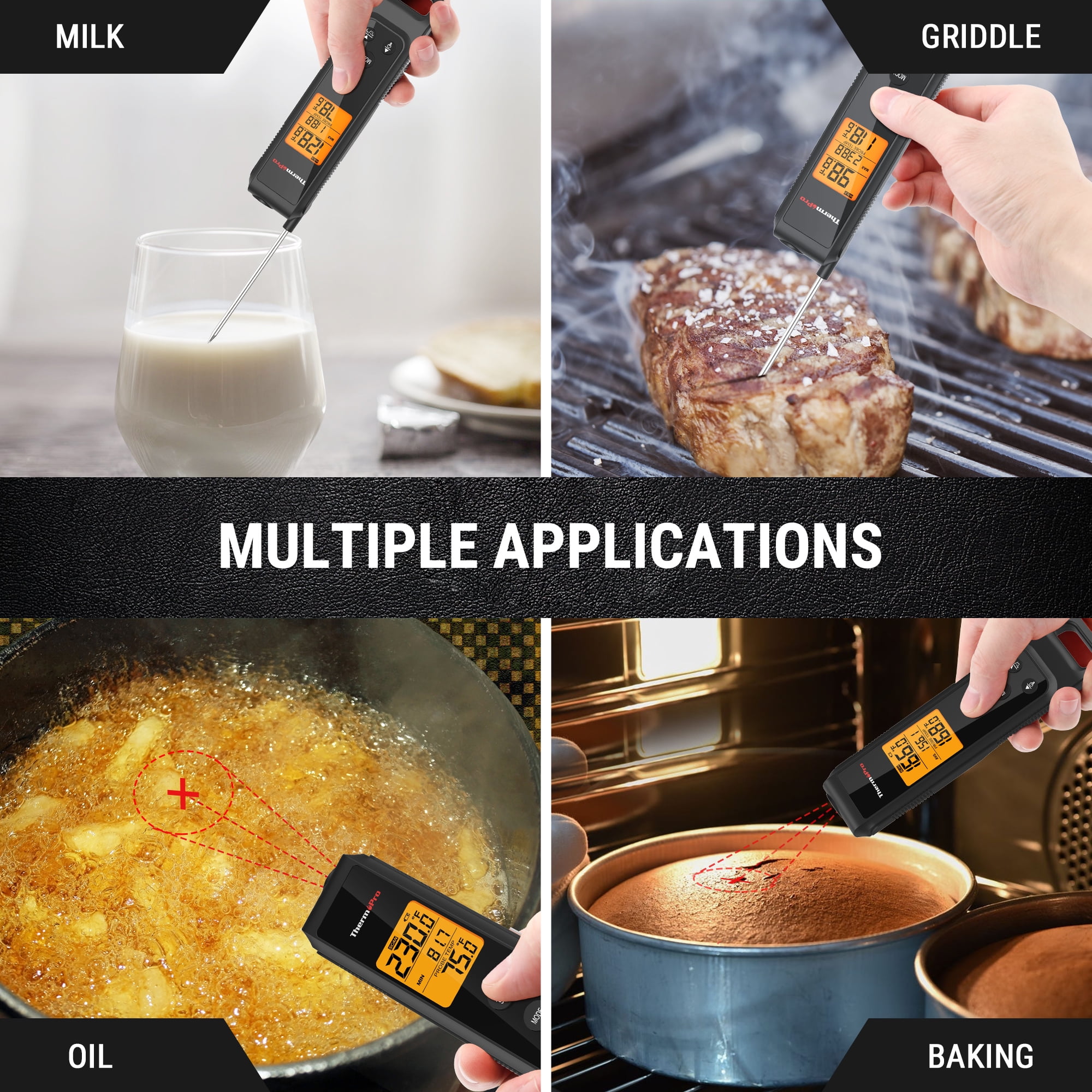 ThermoPro 2-in-1 Infrared Thermometer and Instant Read Meat Probe for Grilling and Baking (Black, 1 Pack) 50ti6