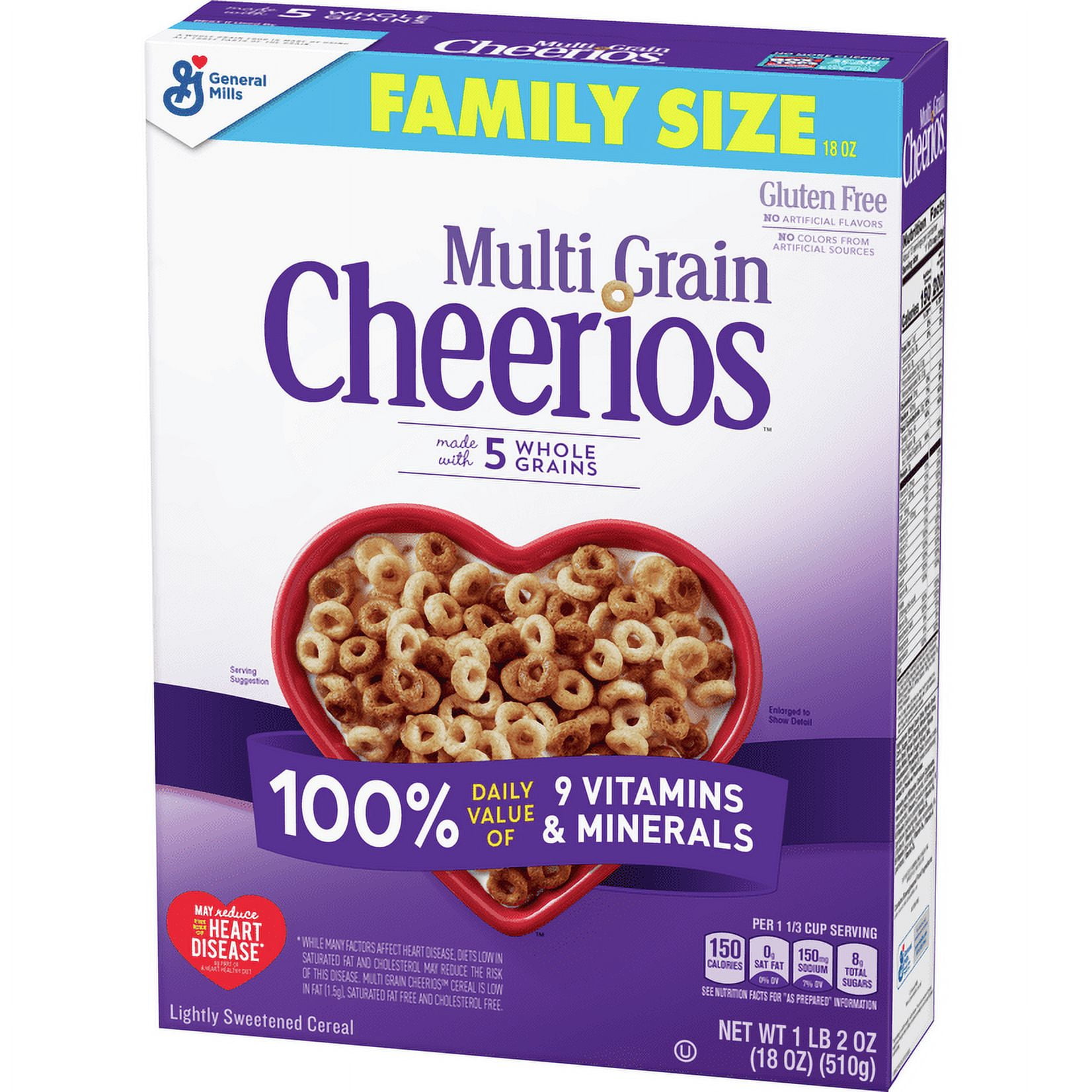 Cheerios Multi Grain Breakfast Cereal, Gluten Free, Heart Healthy Whole Grain (18 oz) g42go