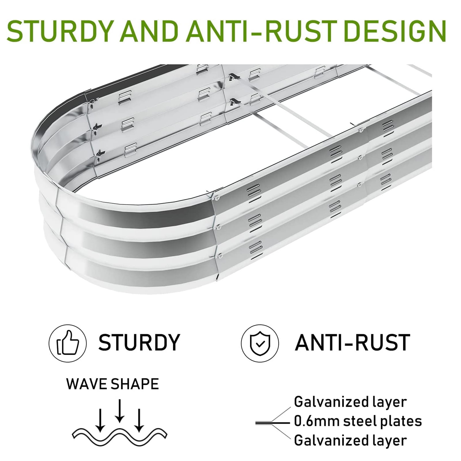 Nana Guard Galvanized Metal Raised Garden Bed, Heavy-Duty Outdoor Planter Box (Silver, 67 in x 20 in x 10 in) mzfkv