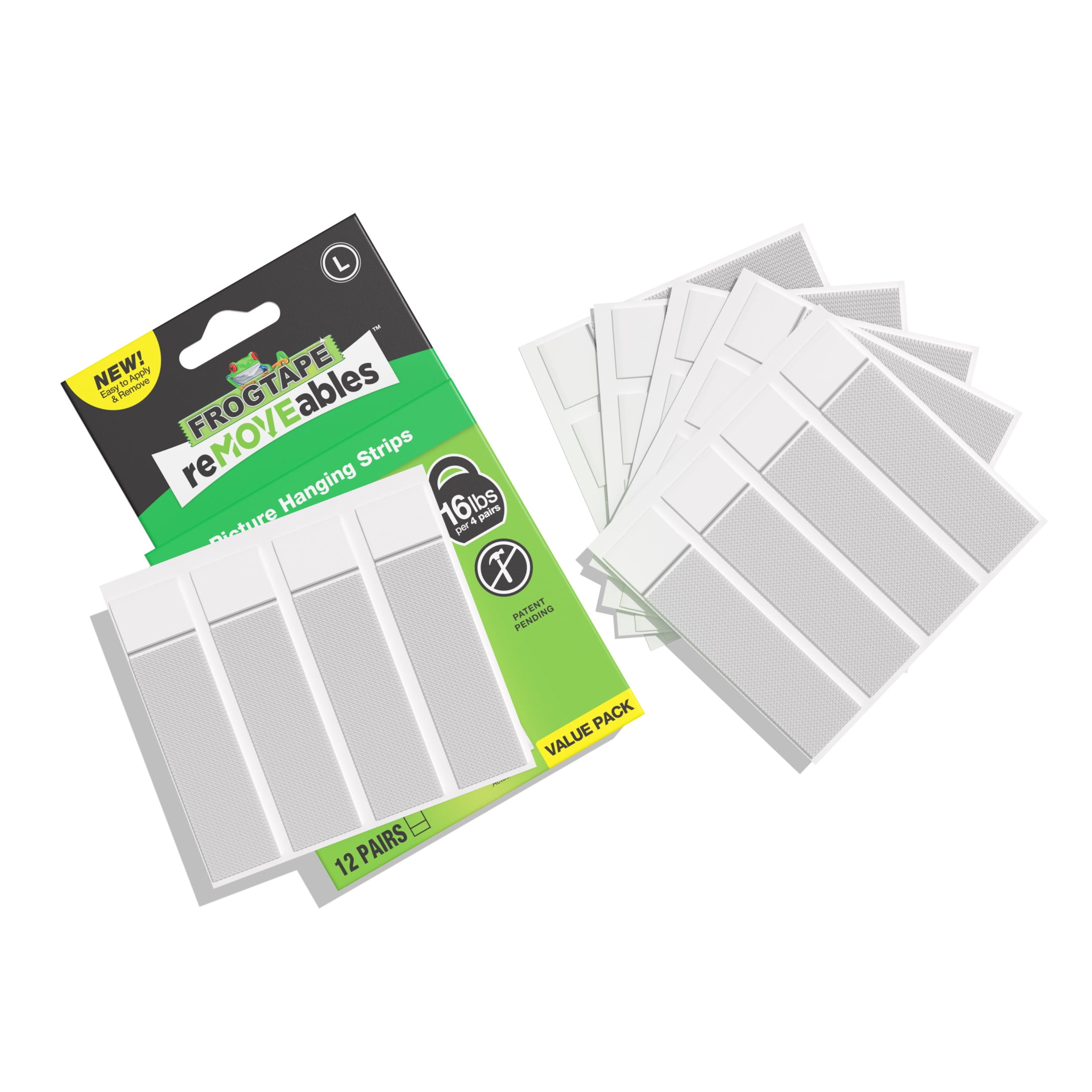FrogTape reMOVEables Large Picture Hanging Strips (White, 12 Pairs) l6is2
