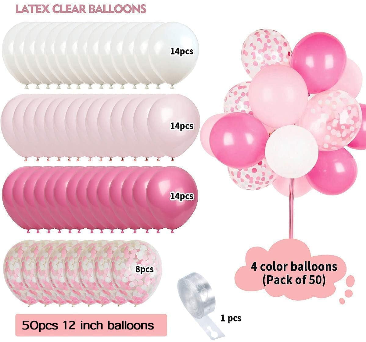 AYUQI Pink Balloon Garland Arch Kit for Wedding Birthday Party Decorations (Pink, 50 Pack) 6w5zn